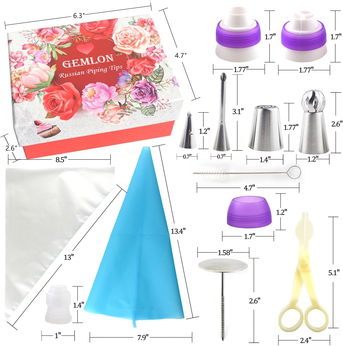 (88PCS Russian Tips) - Russian Piping Tips - Cake Decorating Supplies - 88 Baking Supplies Set - 49 Icing Piping Tips - 3 Russian Ball Piping Tips, Flower Frosting Tips, Bakes Flower Nozzles-Large Cupcake Decorating Kit image number 5