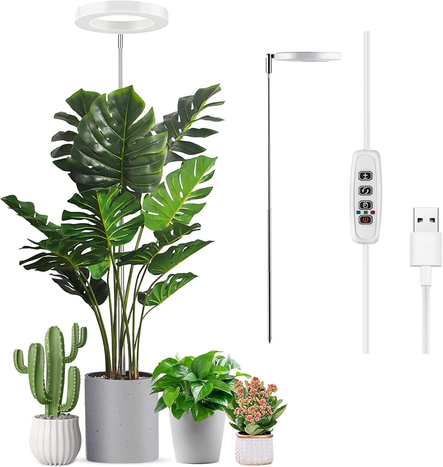 JUMXSRLE Grow Lights, Full Spectrum Plant Light for Indoor Plants, Auto Timer Height Angle Adjustable Dimmable Growing Lamp, LED Grow Lights for Succulents, Mini Bonsai, Small Plants image number 3