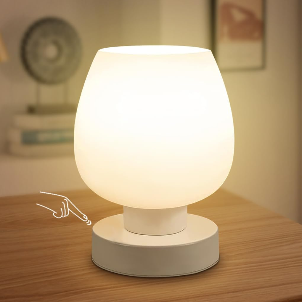 Clora Touch Bedside Table Lamp Modern Lamp for Bedroom Living Room Nightstand Desk Lamp with White Opal Glass Lamp Shade Warm LED Bulb 3 Way Dimmable