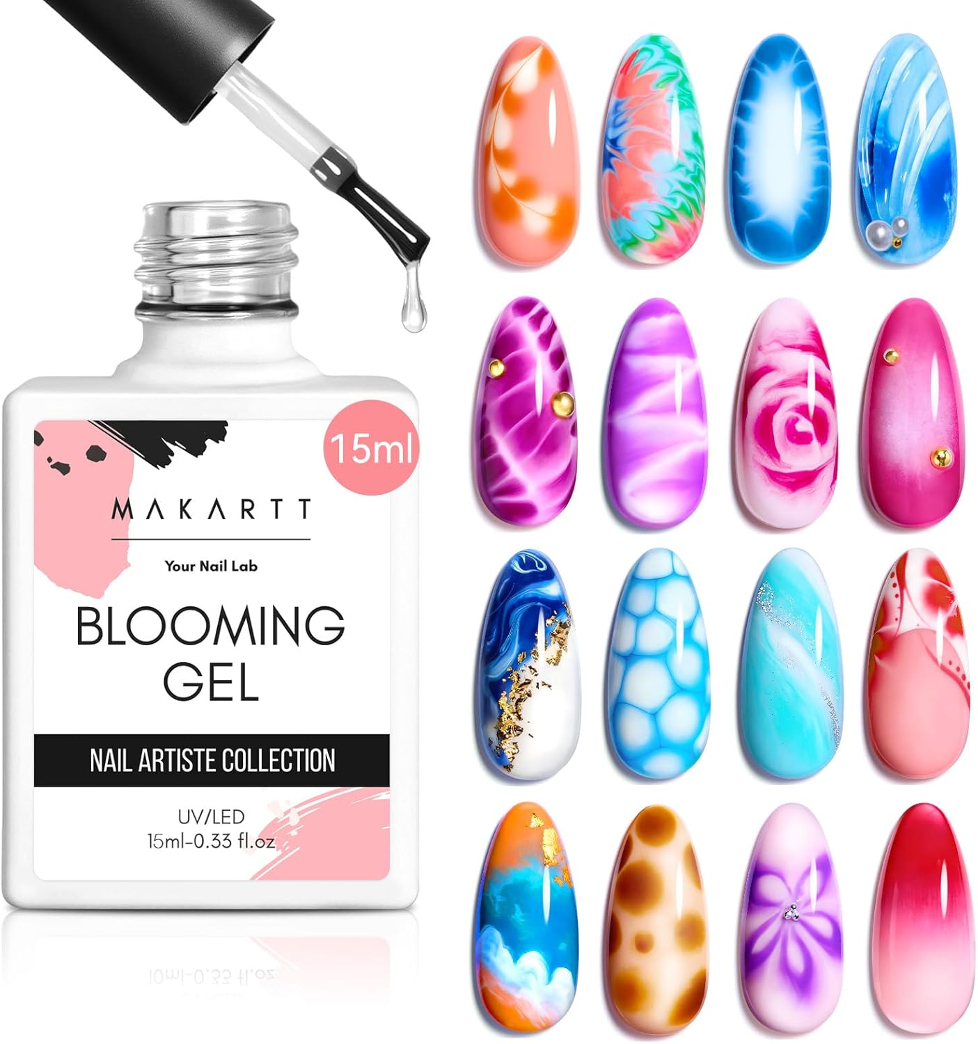 Makartt Clear Blooming Gel 15Ml UV LED Soak off Nail Art Polish for Spreading Effect Marble Nail Polish Gel Paint Nail Designs for DIY Color Flower Watercolor Magic Beauty Gift image number 2