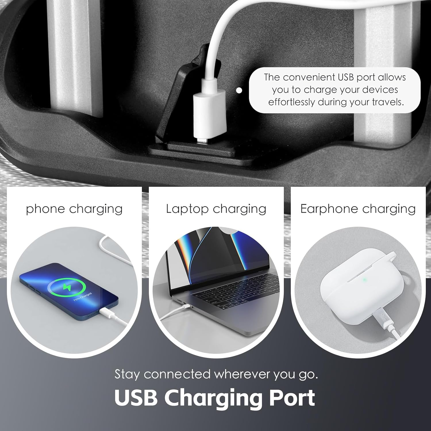 Lightweight Luggage Suitcase with Digital Weighing Scale & USB Charging Port - Tsa-Approved Travel Bag with Silent Wheels & Durable Iron Tie Rod Black (3 Size Set) - Silver image number 2