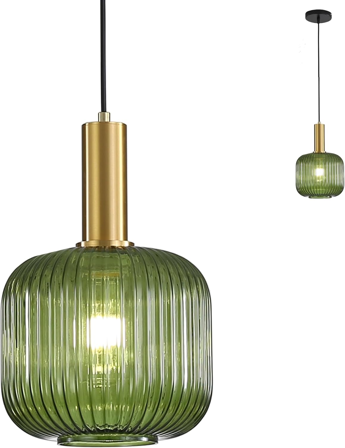 Hjxdtech Industrial Vintage Pendant Light Modern Retro Style Drop Ceiling Light Pendant Lamp Glass Lampshade with Polished Brass Lamp Holder (Green, 30 Cm)