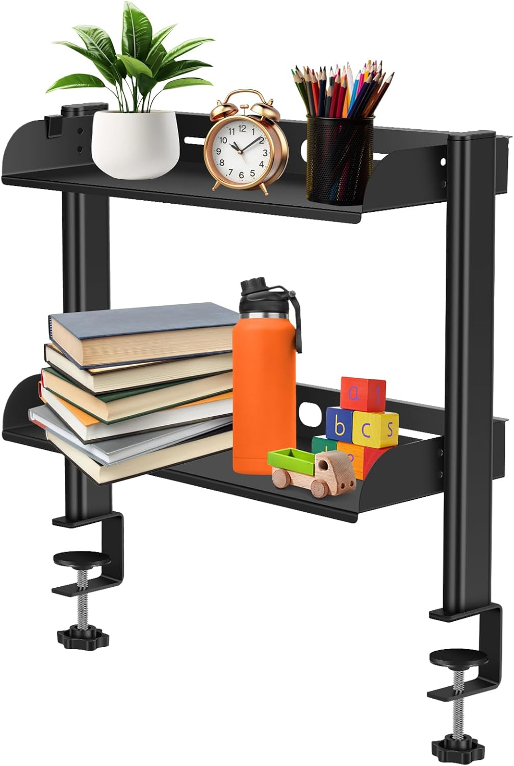 DJAPWPX Clamp on Desk Shelf, 2 Tiers Desktop Clamp Organizer, Easy to Install Table Mount Shelf, Space Saving Desktop Shelf for Office Sturdy Table Accessories image number 1