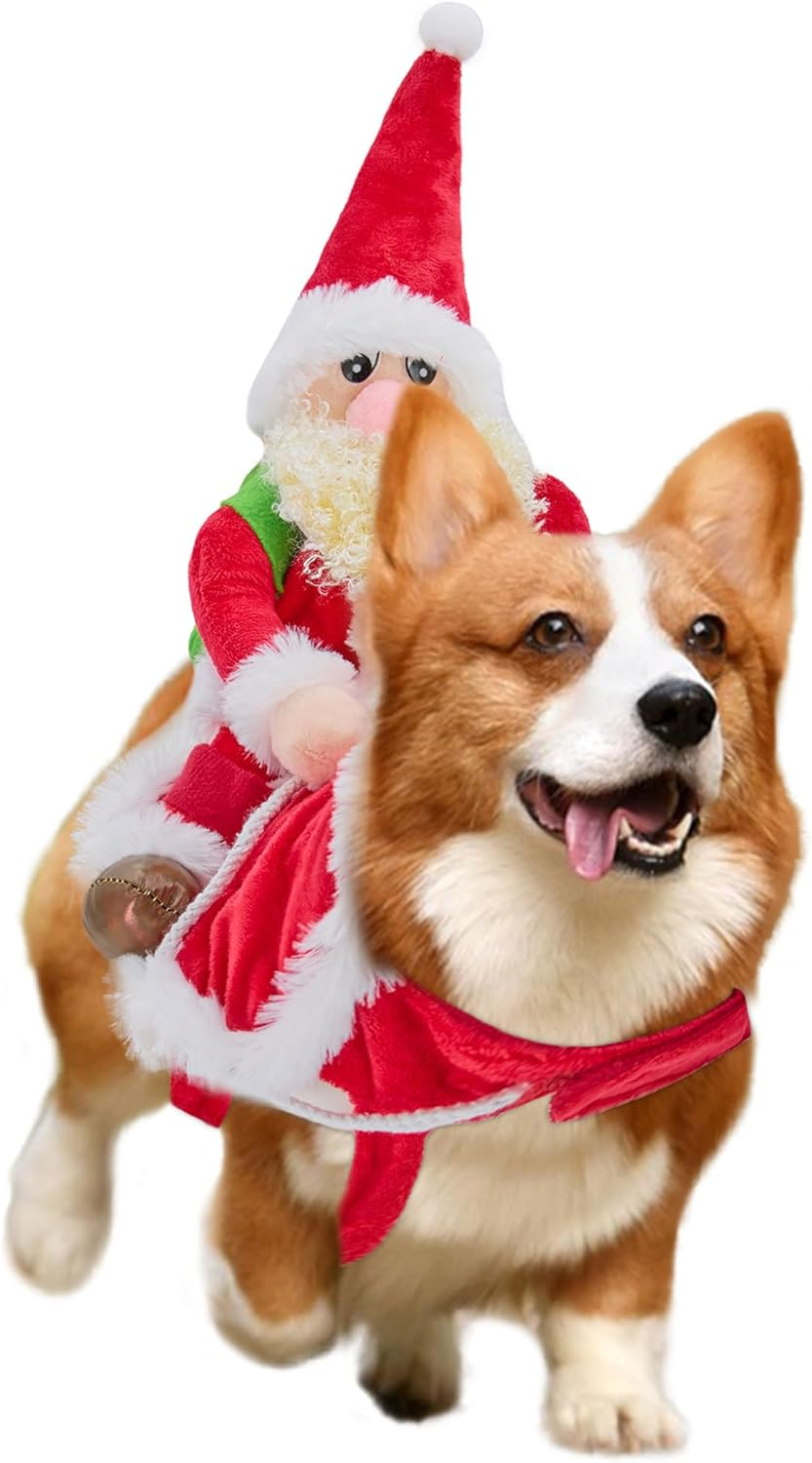 NACOCO Santa Dog Costume Christmas Pet Clothes Santa Claus Riding Pet Cosplay Costumes Party Dressing up Dogs Cats Outfit for Small Medium Dogs (Small)