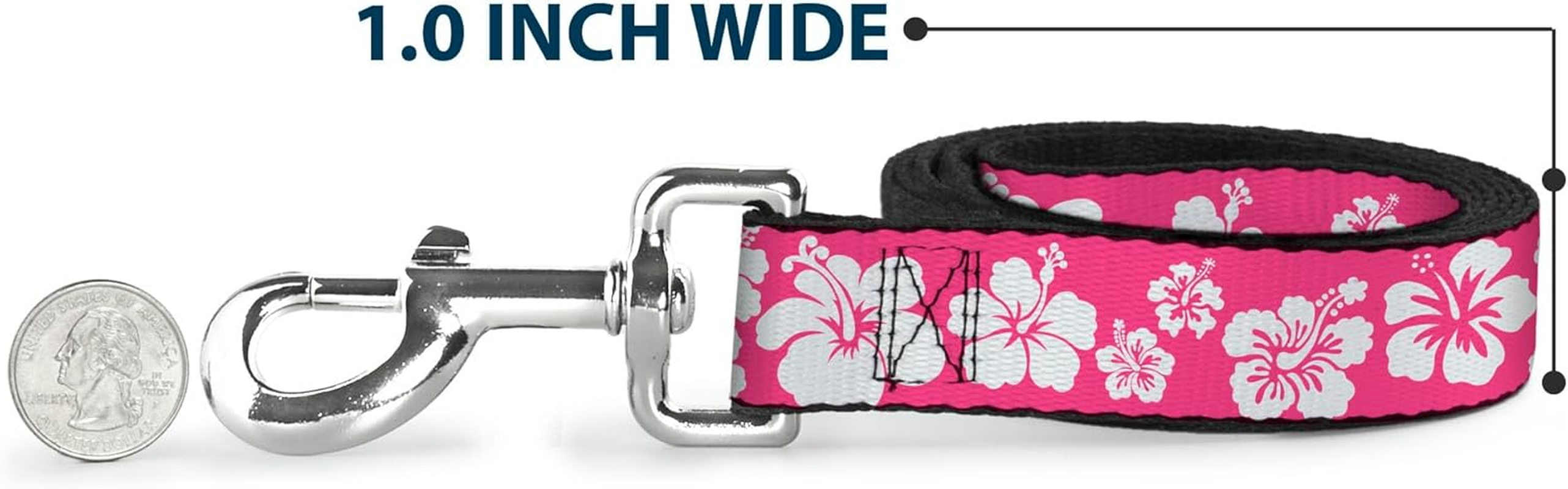 Buckle-Down DL-6FT-W30853 Hibiscus Neon Pink/White Dog Leash, 6' image number 1