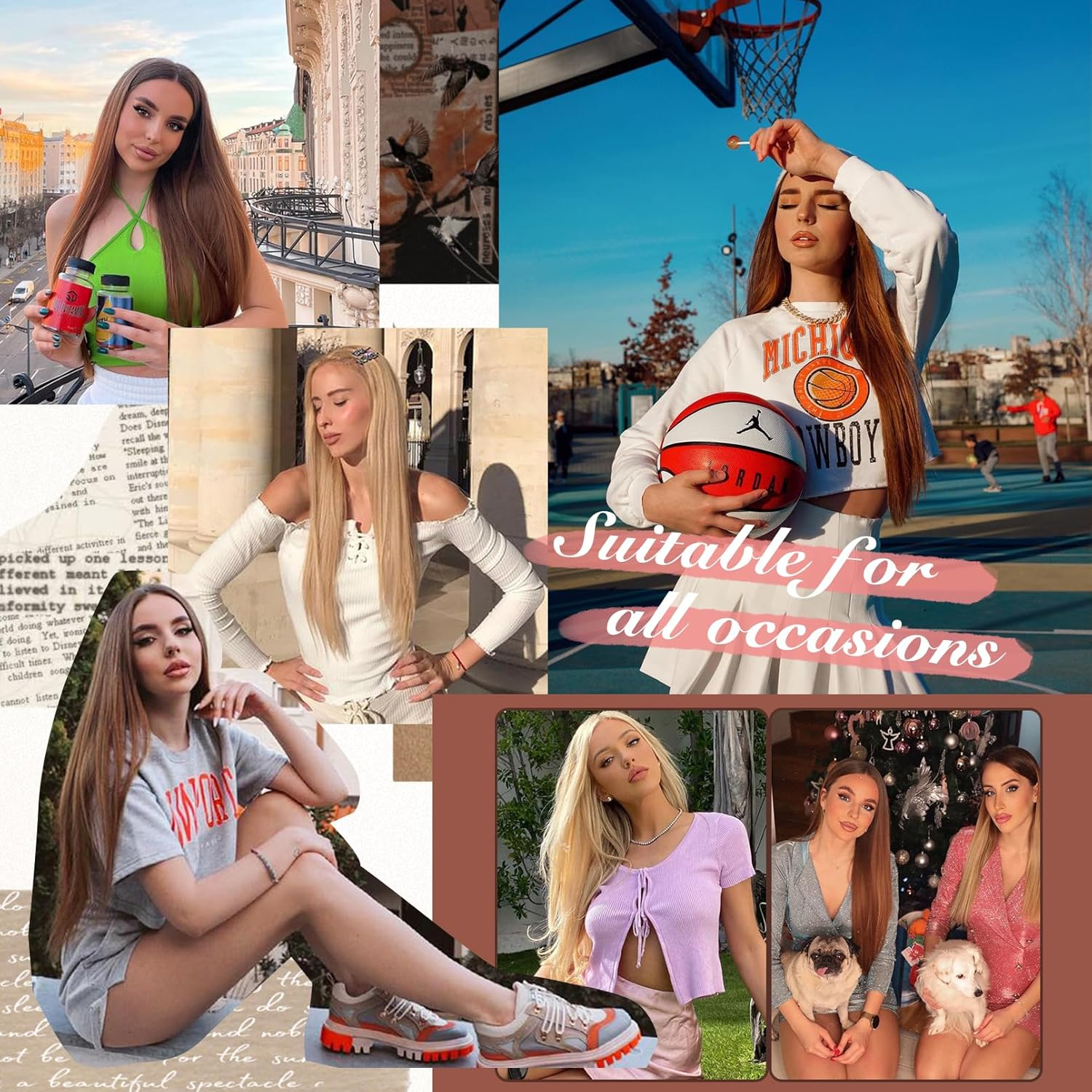 FLUFYMOOZ 6PC Clip in Hair Extensions 24" Straight Long Extensions for Women Synthetic Hairpiece (Ash Blonde) image number 1