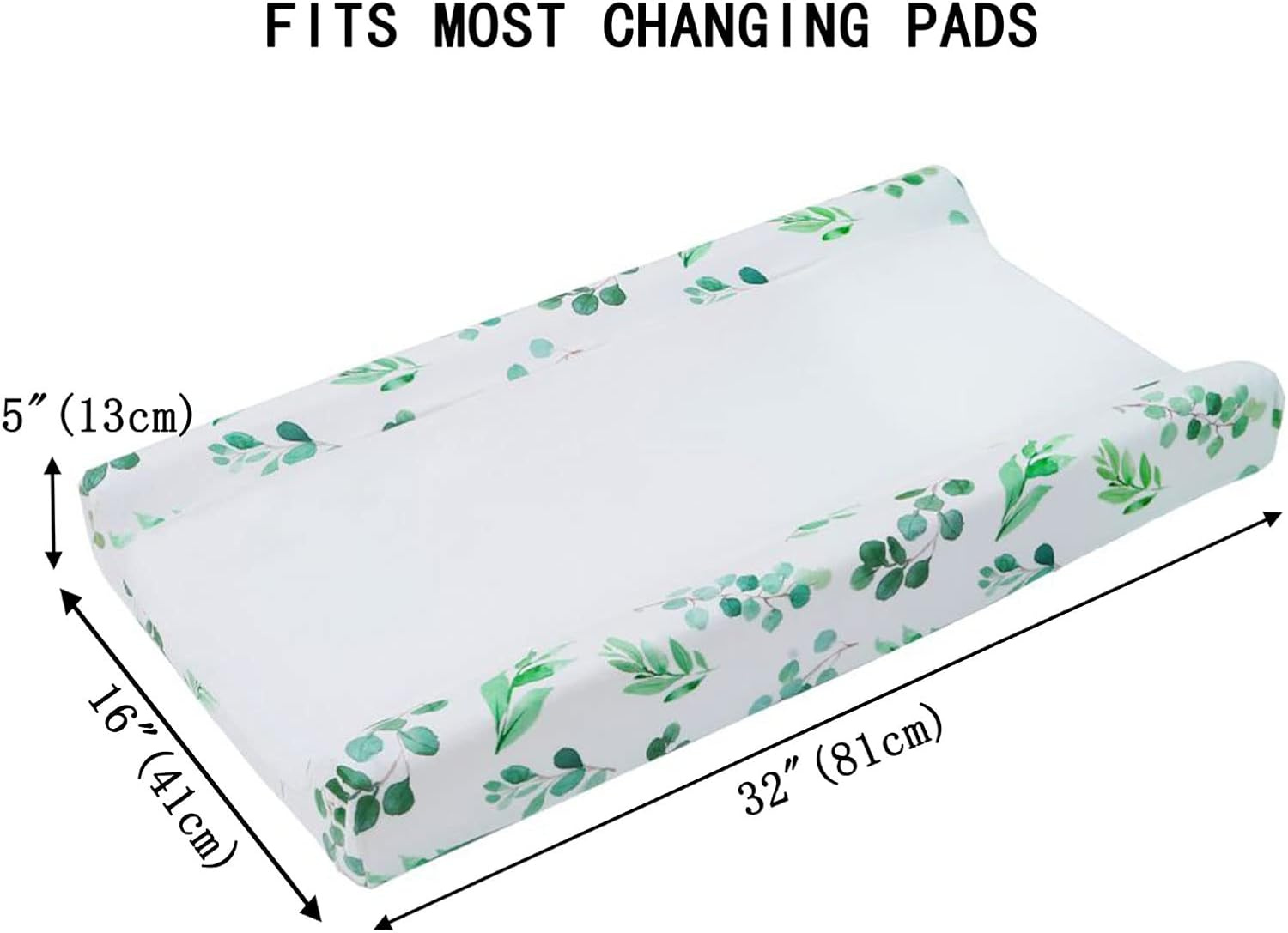 Diaper Change Table Sheets, Quick Dry Removable Comfortable Baby Changing Pad Cover Cotton Soft for Table (Green Leaves, White Plush) image number 1