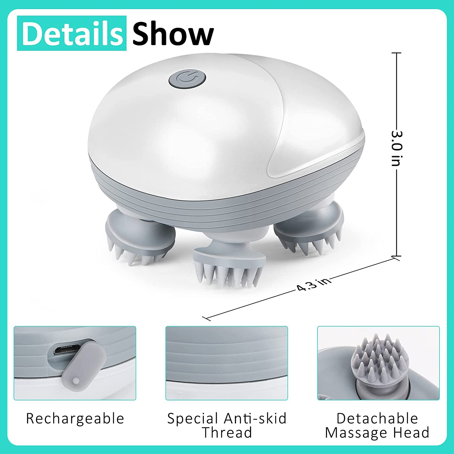 Electric Pet Massager for Dogs and Cats, Cordless Handheld Tool with 4 Massage Heads and 96 Massage Nodes, Back Scratcher for Relieving Tension, Tight Muscles, and Stiffness image number 3