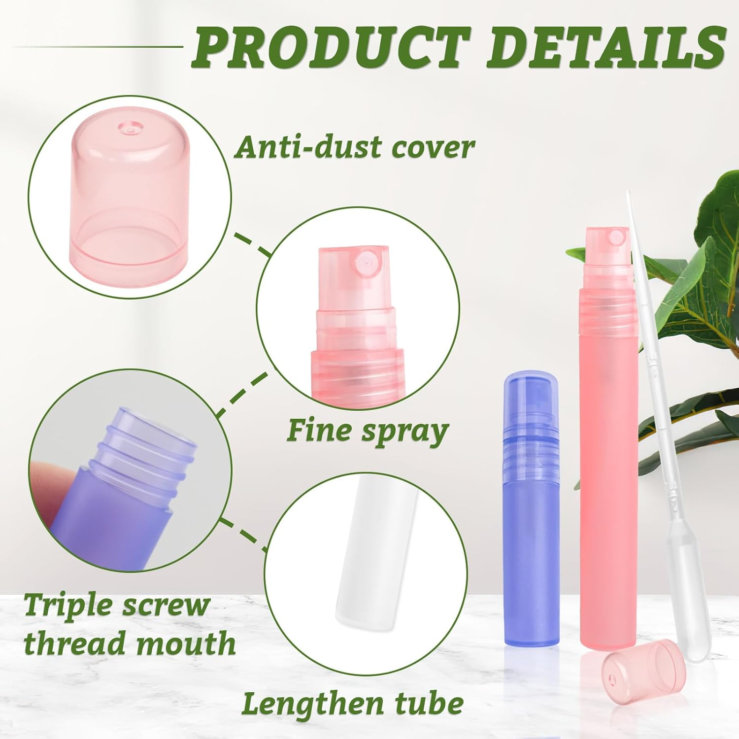 20 Pcs Refillable Perfume Bottles, 10Ml/5Ml Plastic Frosted Spray Bottle with 20 Pcs Droppers, Fine Mist Travel Spray Bottles for Essential Oils, Travel, Perfume (Colorful) image number 2