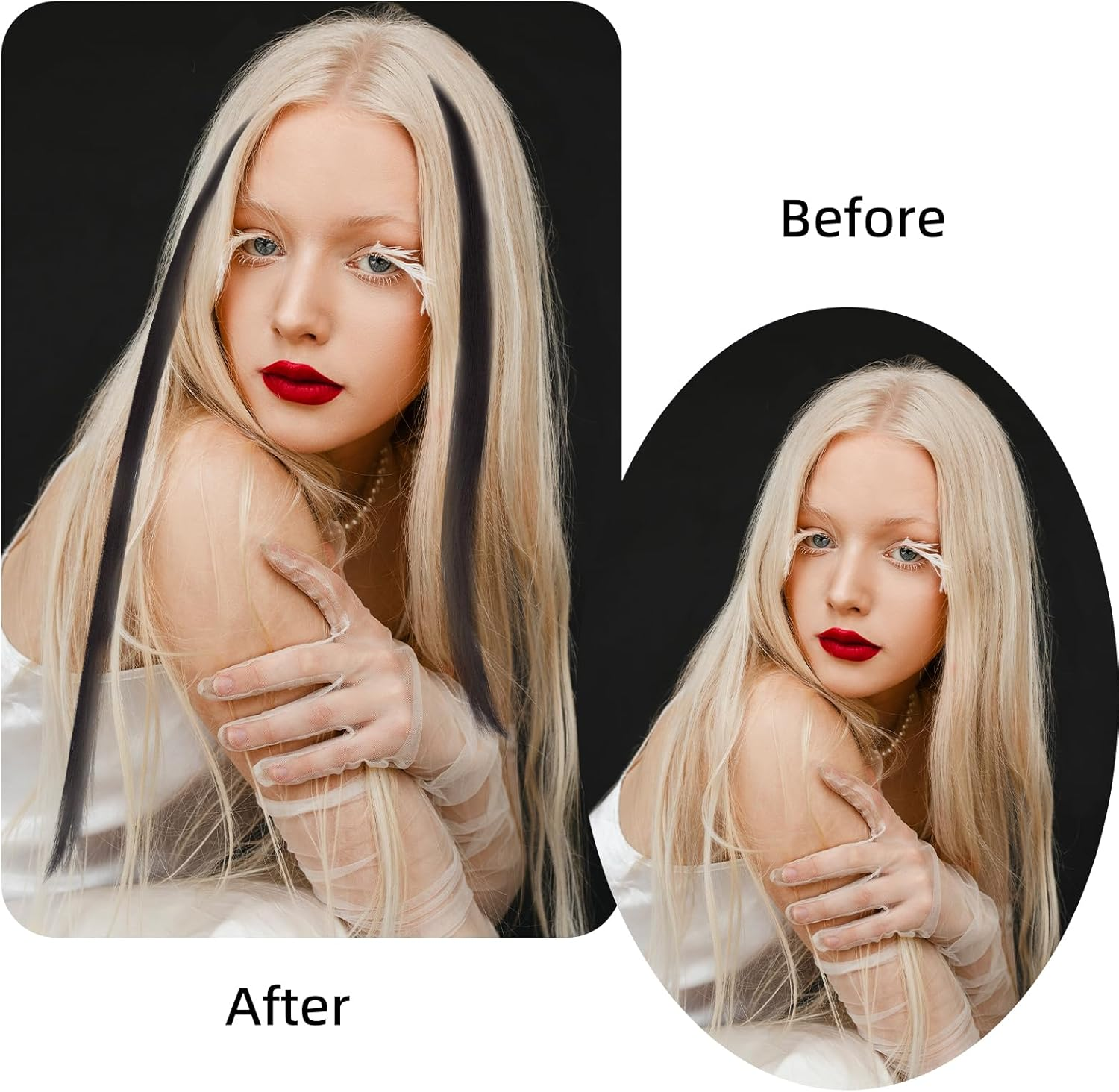 NICENEEDED Clip-In Hair Extensions in Jet Black Long Straight Hair Extensions for Halloween Christmas Cosplay (10 Pieces 20 Inches) image number 4