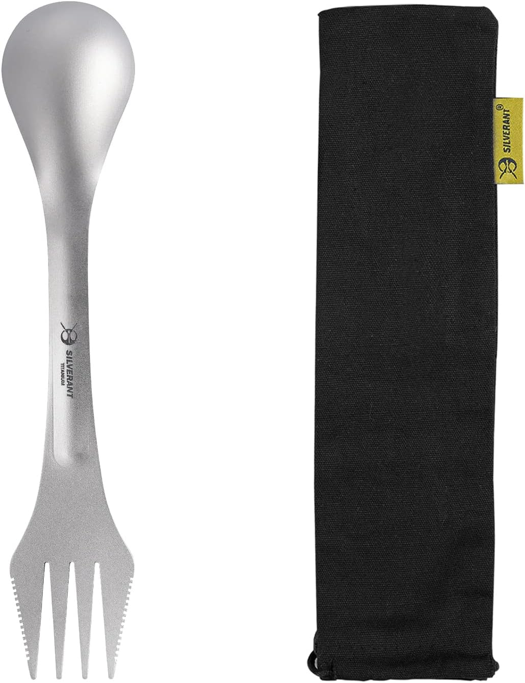 SILVERANT Titanium Knife Fork Spoon Extra Strong Ultra-Light Weight Tableware Durable Cutlery Set for Outdoor Camping & Hiking with a Bag
