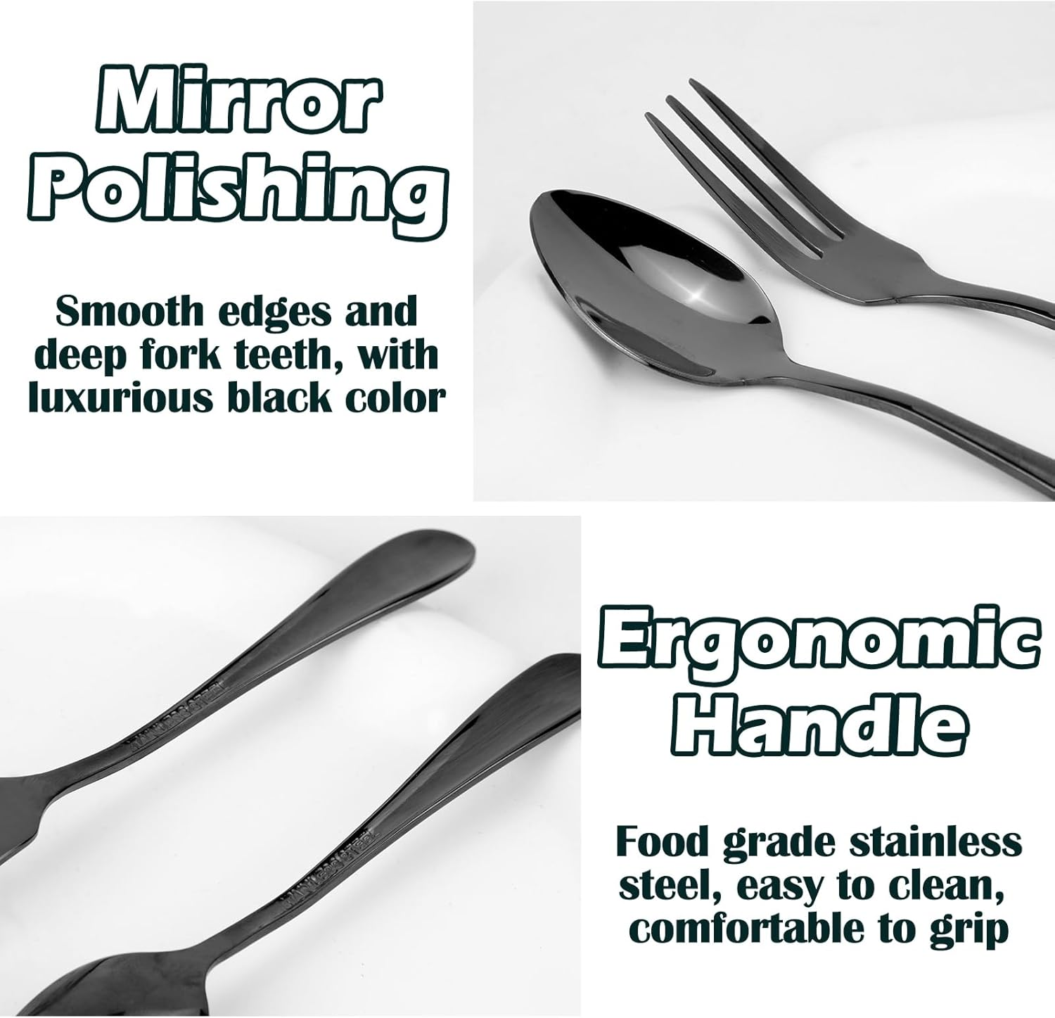 RETON 12 Pcs Dessert Forks and Spoons Silverware Set, Stainless Steel Mini Forks and Spoons, Small Appetizer Cocktail Fruit Forks, Mini Coffee Spoons Teaspoon for Kitchen (6 Forks+6 Spoons) (Black) - Black image number 4