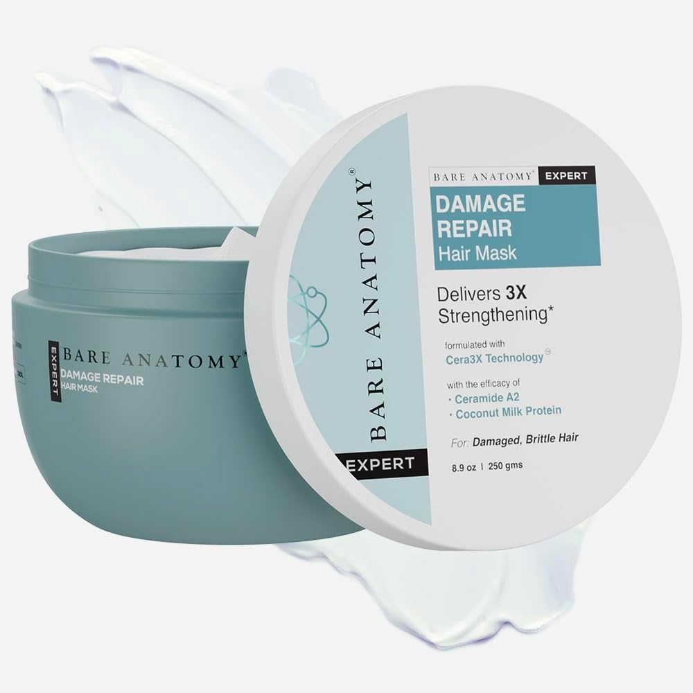 Bare Anatomy Damage Repair Hair Mask 3X Strengthening Powered by Ceramide A2 & Coconut Milk Protein Smoothening Hair Hair Mask for Dry & Frizzy Hair Women & Men, 250Gm image number 3