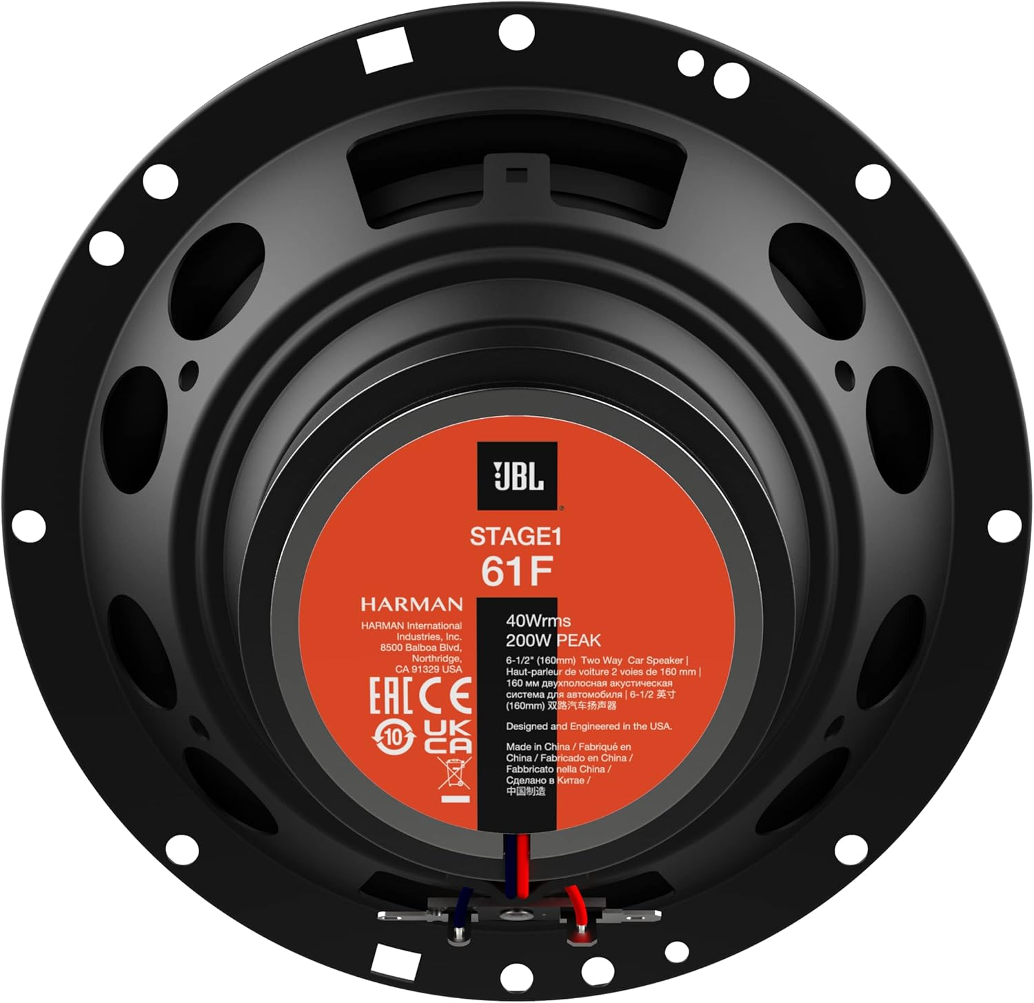 JBL Stage1 61F 2-Way Car Speaker Set by Harman Kardon - 200 Watt Car Boxes 40 Watt RMS - 2 Pieces Car Hifi JBL Box Large 16.5 Cm 165 Mm 6.5 Inches, Black