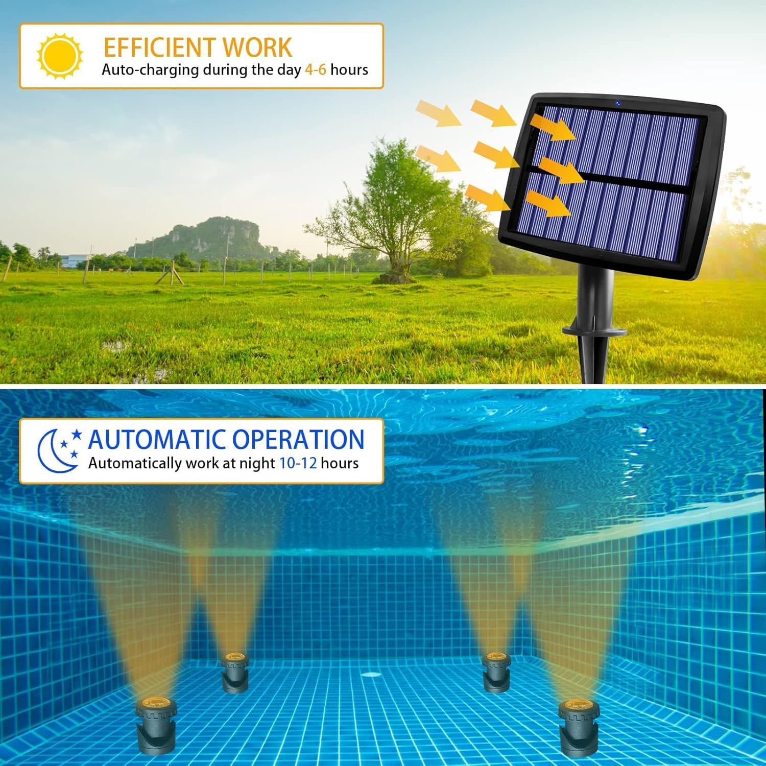 Solar Spot Lights Outdoor, 12 LED Waterproof Pond Light Solar Spotlight Underwater Light Security Lighting Dark Sensing Auto On/Off Adjustable Lighting Angle, for Outdoor Lawn Fish Tank Pool (2 Pack) - 3 Pack image number 4