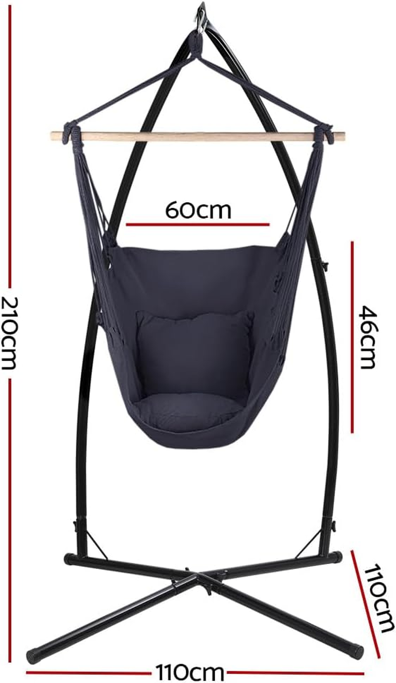 Gardeon Hammock, Single Size Chair Portable Camping Swing Hanging Chairs Hammocks Patio Backyard Porch Outdoor Indoor Furniture, with 2 Cushions Pillows Easy Installation Grey image number 2