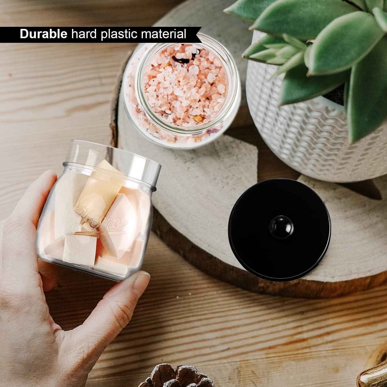 Sheechung 3 Pack Qtip Holder Bathroom Jar Set, Apothecary Mason Jar for Bathroom Vanity Home Storage Organizer, Qtip Dispenser for Cotton Swabs, Floss Picks, Farmhouse/Home Decor (Black) - Bronze image number 6