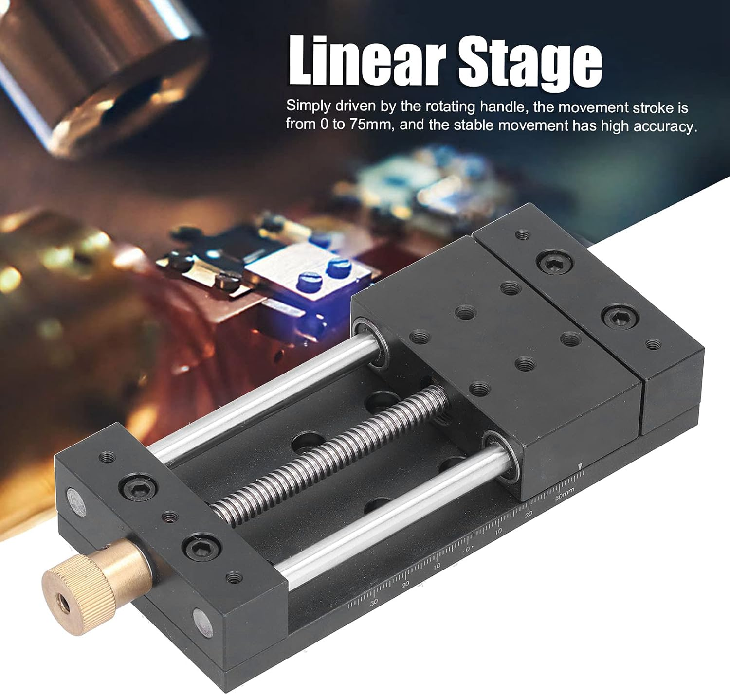 Linear Stage Table, 75Mm M5 Stroke Aluminum Alloy CNC Linear Stage Motion Actuator Sliding Table Linear Rail Guide Rail Stage with Base Stepper Motor for CNC Automation, 40 X 70Mm image number 2