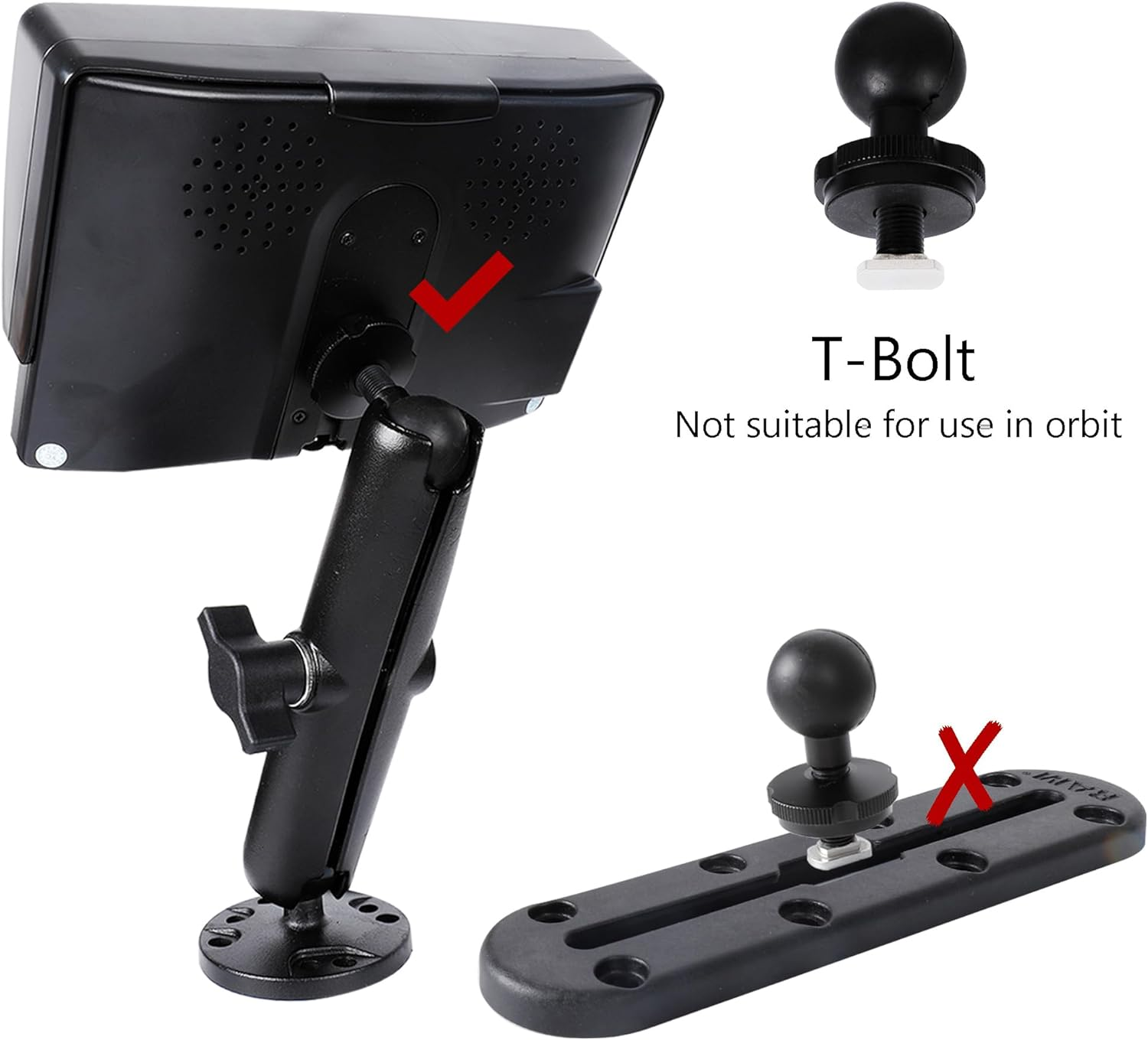 Aluminum 1" Double Ball Mount with Two AMPS round Plates，5.9" Extended Aluminum Alloy Arm，Fish Finder/Gps Mount & T-Bolt for Backup Camera Monitor， Compatible with RAM, Garmin Striker 4 image number 6