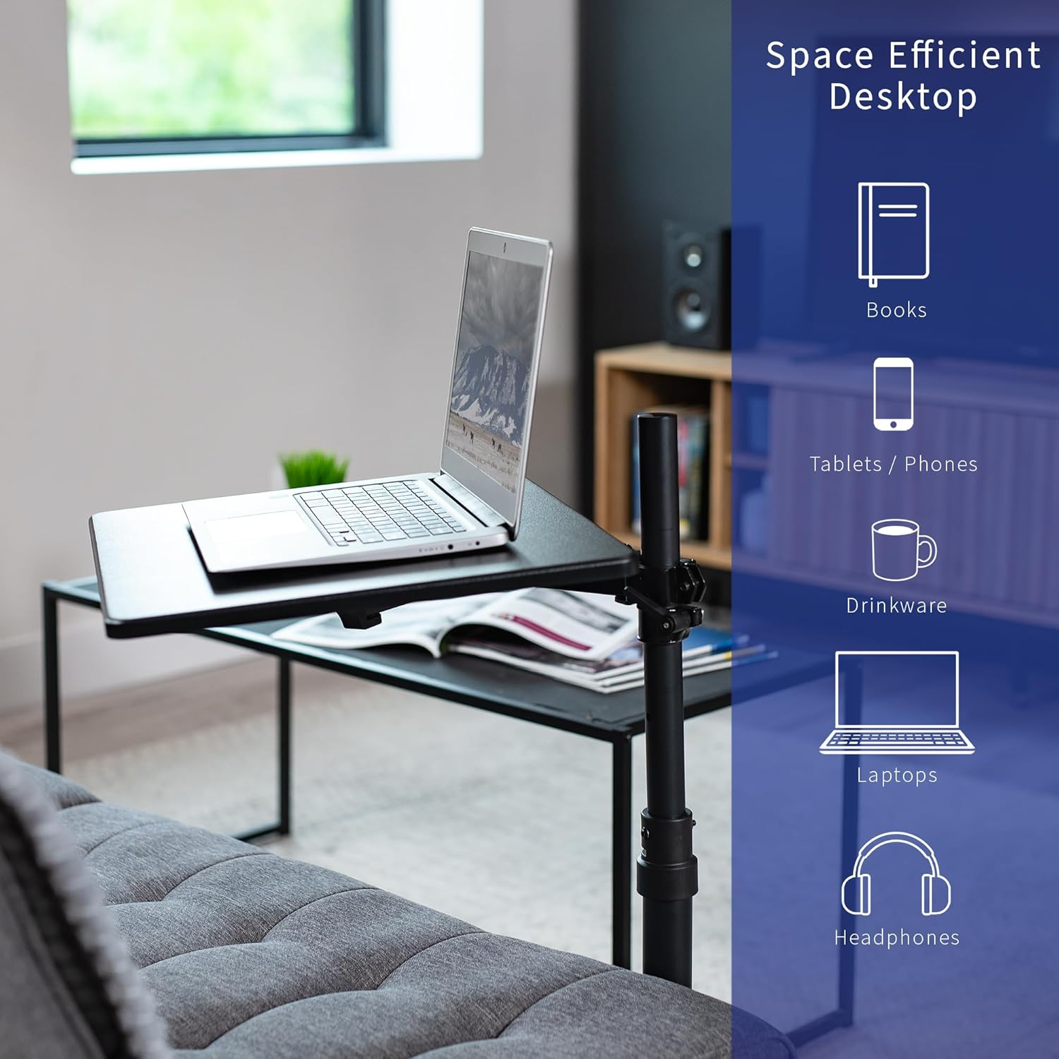 VIVO 51Cm over Couch Swivel Table, Laptop Desk for Remote Work, Portable Recliner Workstation with Height Adjustable Swing Arm, Black, DESK-ST01C image number 4