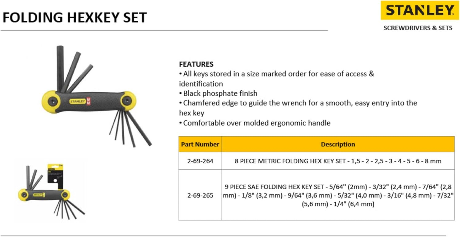 Stanley 2-69-264 Metric Folding Key-Set (8-Piece), Silver