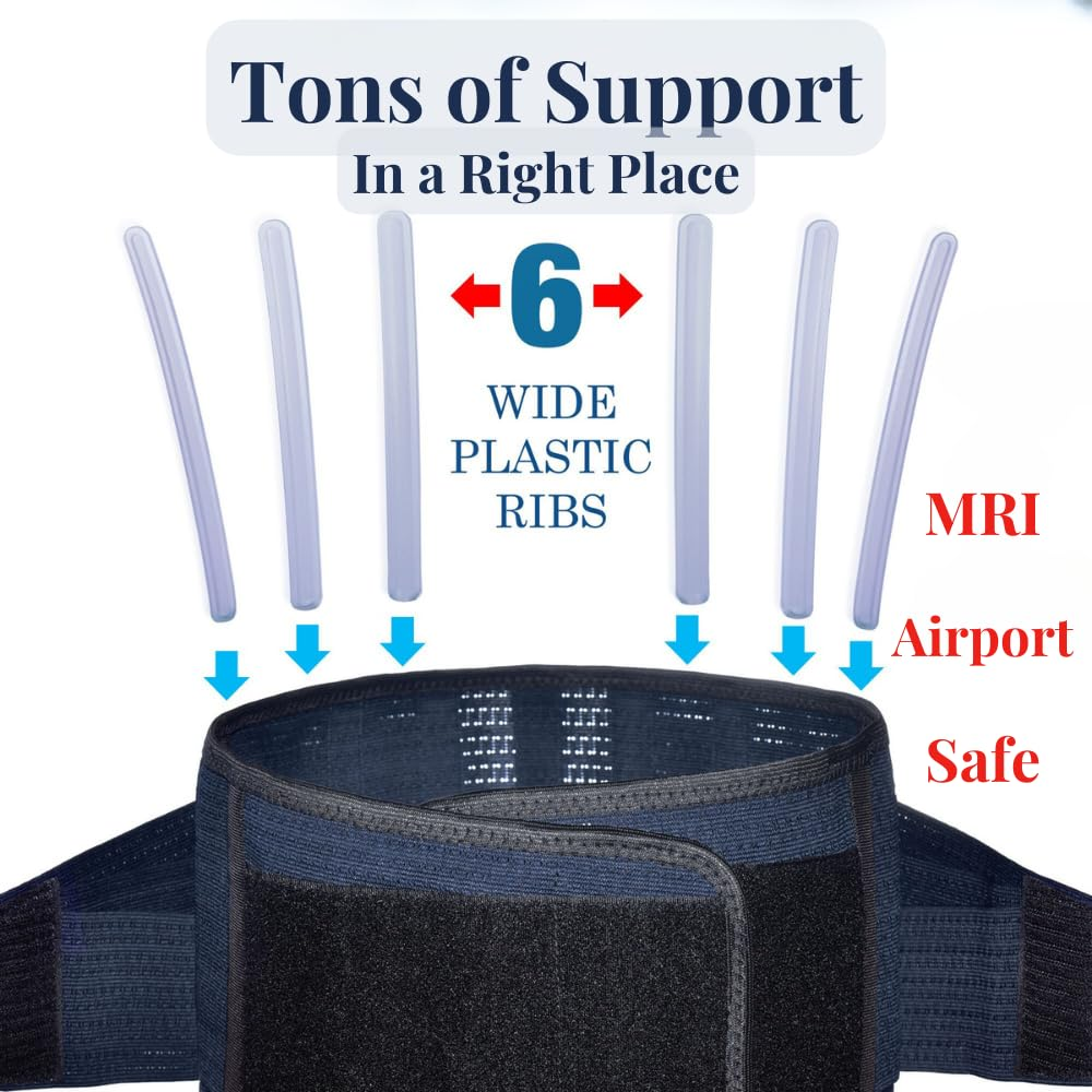 AVESTON Back Support Lower Back Brace for Back Pain Relief: Thin Breathable Rigid 6 Ribs Adjustable Lumbar Support Belt for Men/Women Keeps Spine Straight and Safe (Large) image number 1