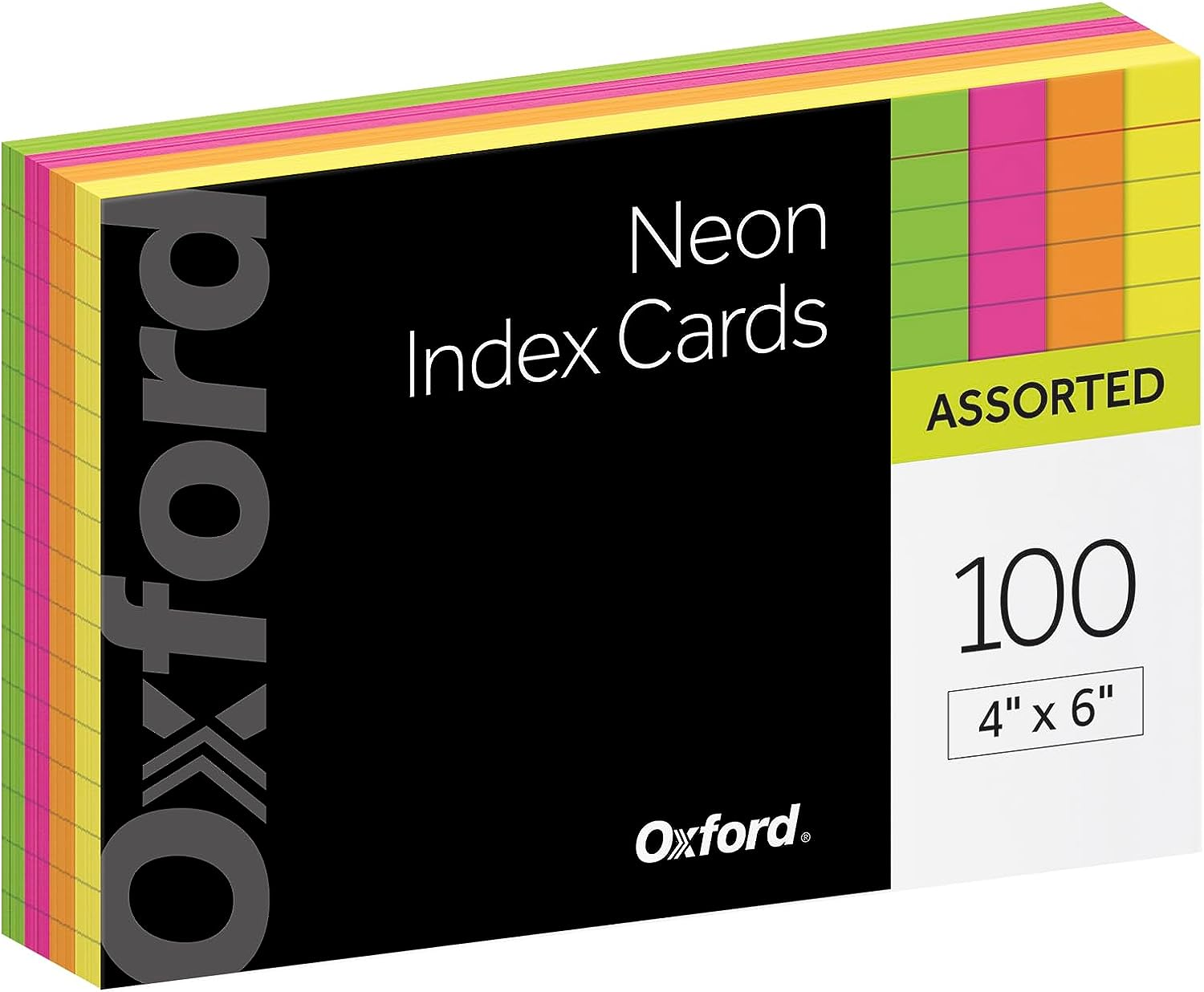 Oxford Glow Index Cards, 3" X 5", Ruled, Assorted Bright Colors, 100/Pack (40279) - 4 X 6