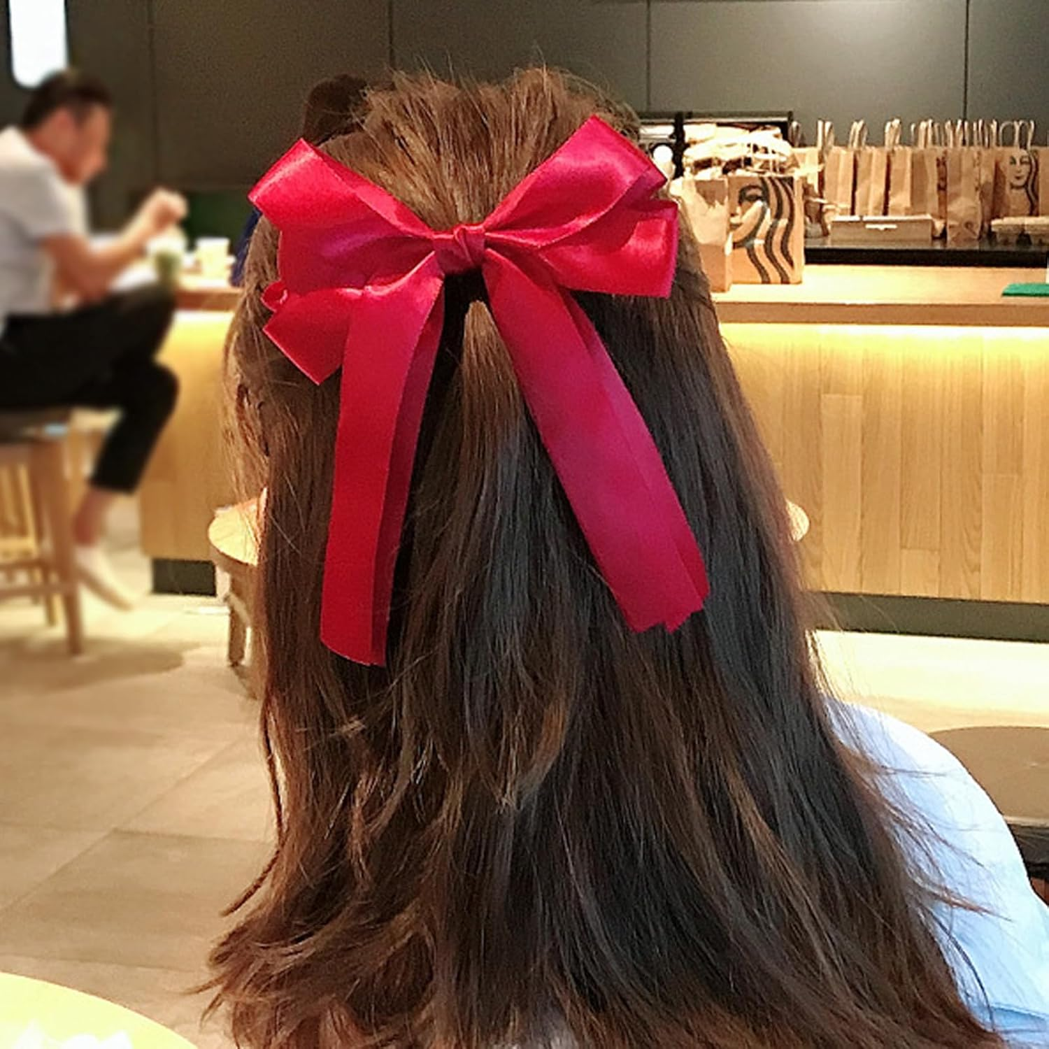 KASESSS 2 Velvet Hair Bow, 2 Silky Satin Hair Bow, Hair Bows for Women Girls, Red Black Bow Hair Clip, Vintage Bows for Hair, Big Bowknot Hairpin, Hair Bow Clip, Solid Color French Barrette Hair Clip image number 2
