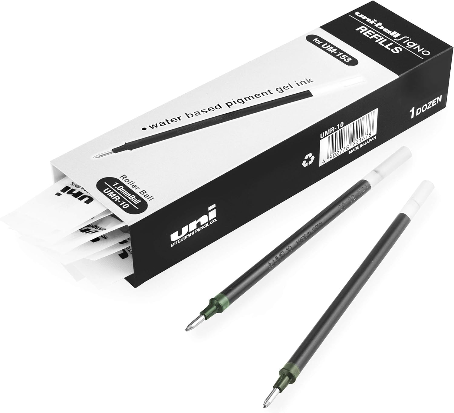 Uni-Ball Signo UM-153 Pen Refills - 1.0Mm Nib - Gel Ink - Black - Pack of 12 Refills