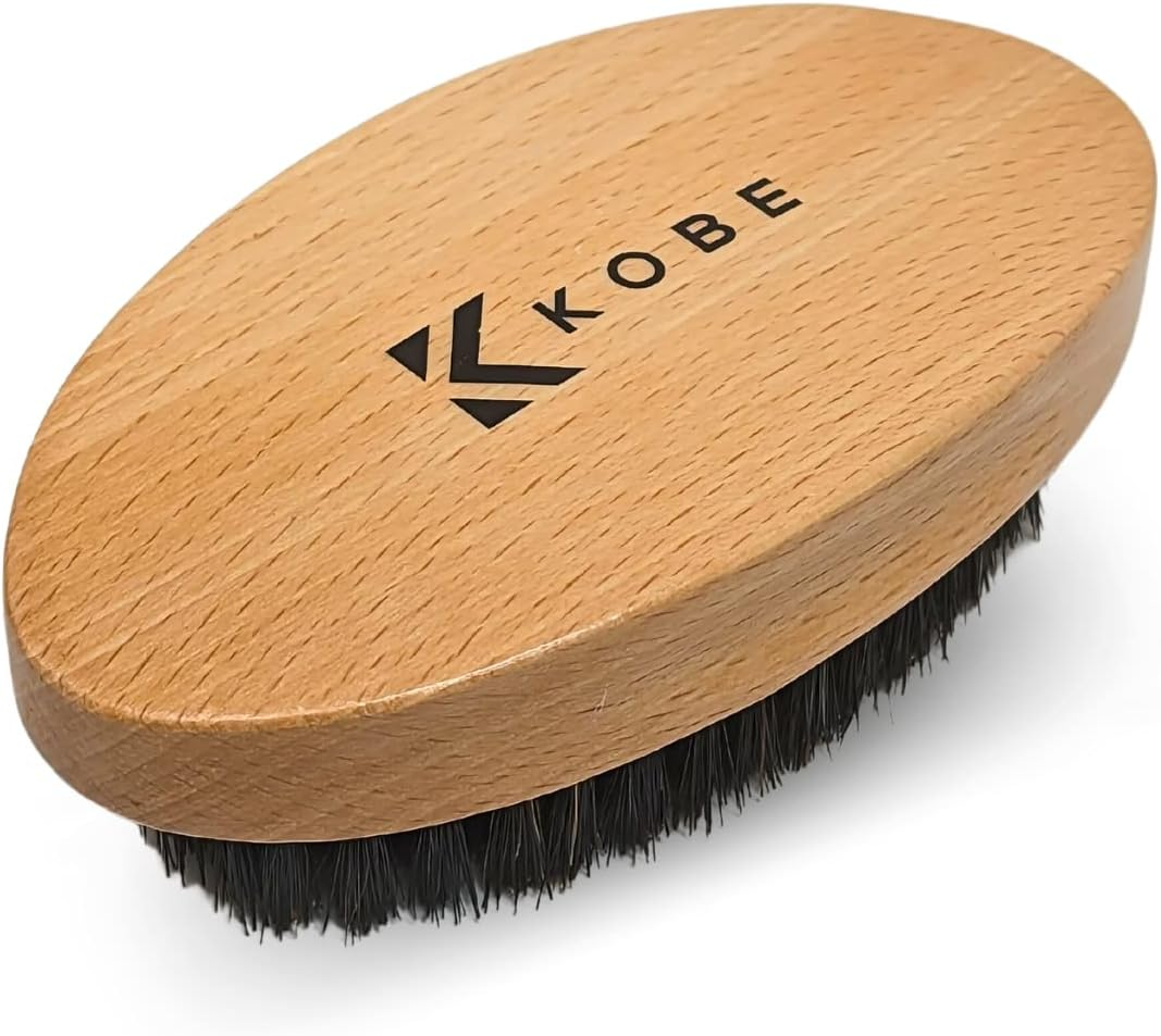 Kobe Palm Men'S Military Style Boar Bristle Hair Brush/Beard Brush - Hand Sized Beard Brush for Men - Perfect for Beard Care - Works Well with Beard Oils (Bamboo)