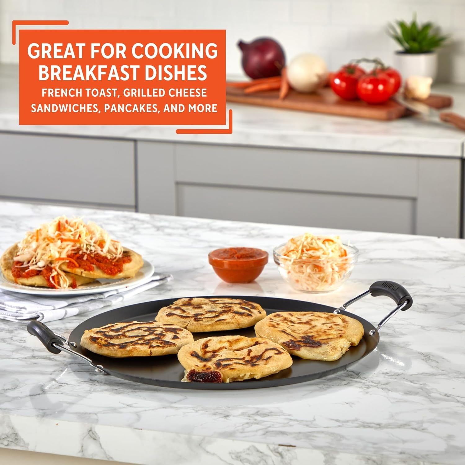 IMUSA USA, Black Carbon Steel Large round Comal with Bakelite Handles, 14" image number 6