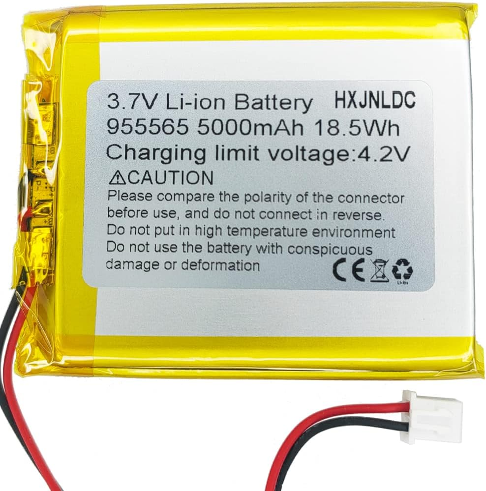 DC 3.7V 5000Mah 955565 Rechargeable Lithium Polymer Battery, Suitable for DIY 3.7-5V Electronic Products with Built-In 2-Wire Battery Replacement and LED Lights image number 6