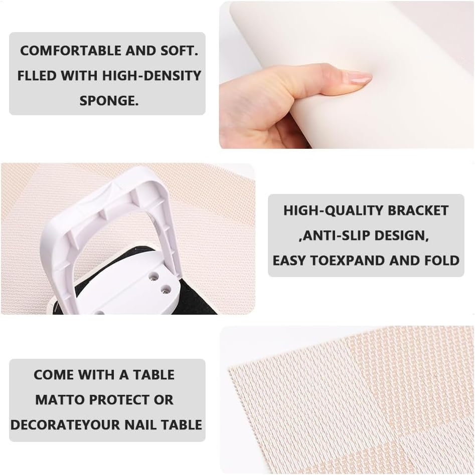 Foldable Nail Arm Rest for Nail Techs &ndash;Soft Microfiber PU Leather Hand Pillow Stand with PVC Table Mat for Acrylic Nails, Salon & Home Use-White image number 4