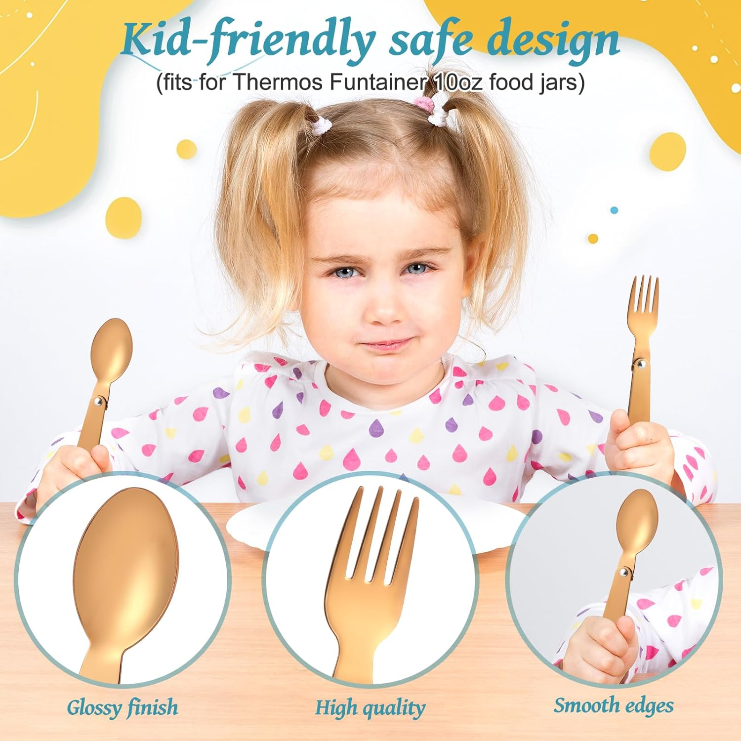 2Pcs Folding Spoons & 2Pcs Folding Forks for Thermos Funtainer 10Oz Food Jar, Stainless Steel Portable Utensil Replacement, Metal Foldable Fork, Home Kitchen Travel Camping Part Accessories(Rose Gold) image number 3