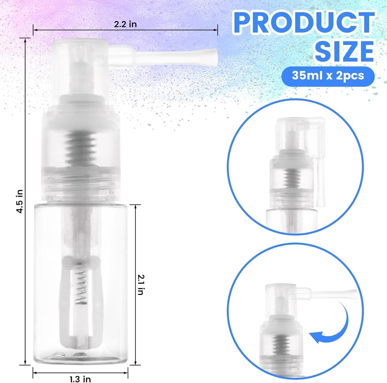 Glitter Duster Sprayer Transparent Powder Spray Bottles,2Pcs 35Ml Glitter Duster Sprayers Bottles,Glitter Duster Sprayer Craft Glitter Bottles,Transparent Craft Glitter Spray Bottles with 2 Funnels image number 5