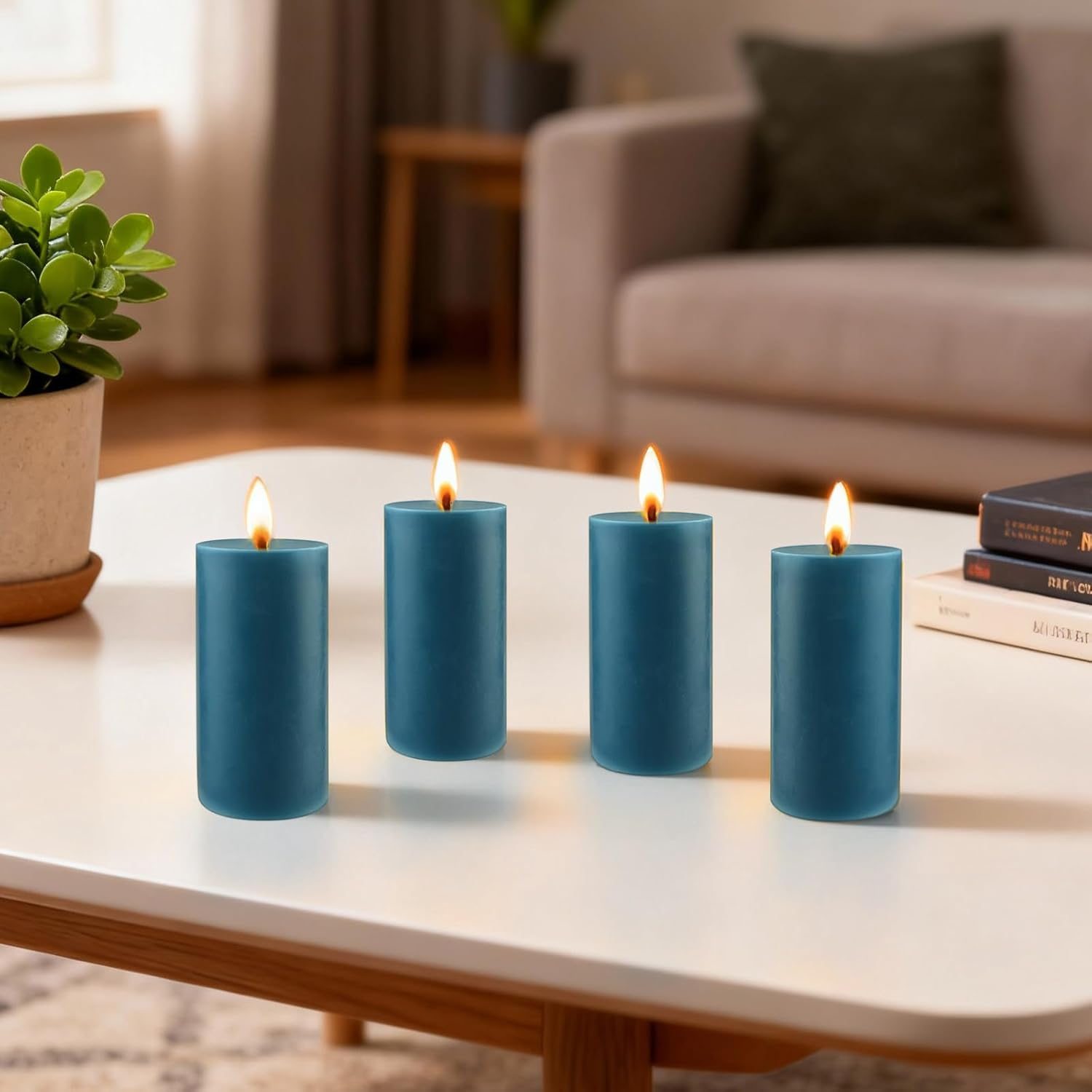 Pack of 4 Pillar Candles, Blue Height 10 Cm, Diameter 5 Cm, Long Burning Time, Candle Set, Pillar Candles, Decorative Table Candles, Christmas Candles for Household, Celebrations and Catering image number 3