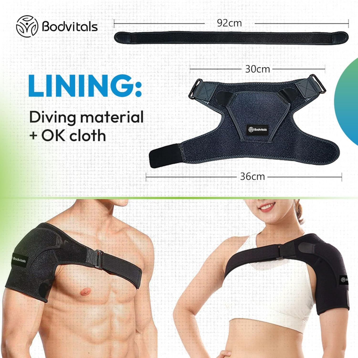 BODVITALS Shoulder Support Strap | Compression Shoulder Bandage with Pressure Pad for Men, Women | Adjustable Fit Shoulder Support Sleeve Wrap | Shoulder Stabilizer Wrap for Support image number 2