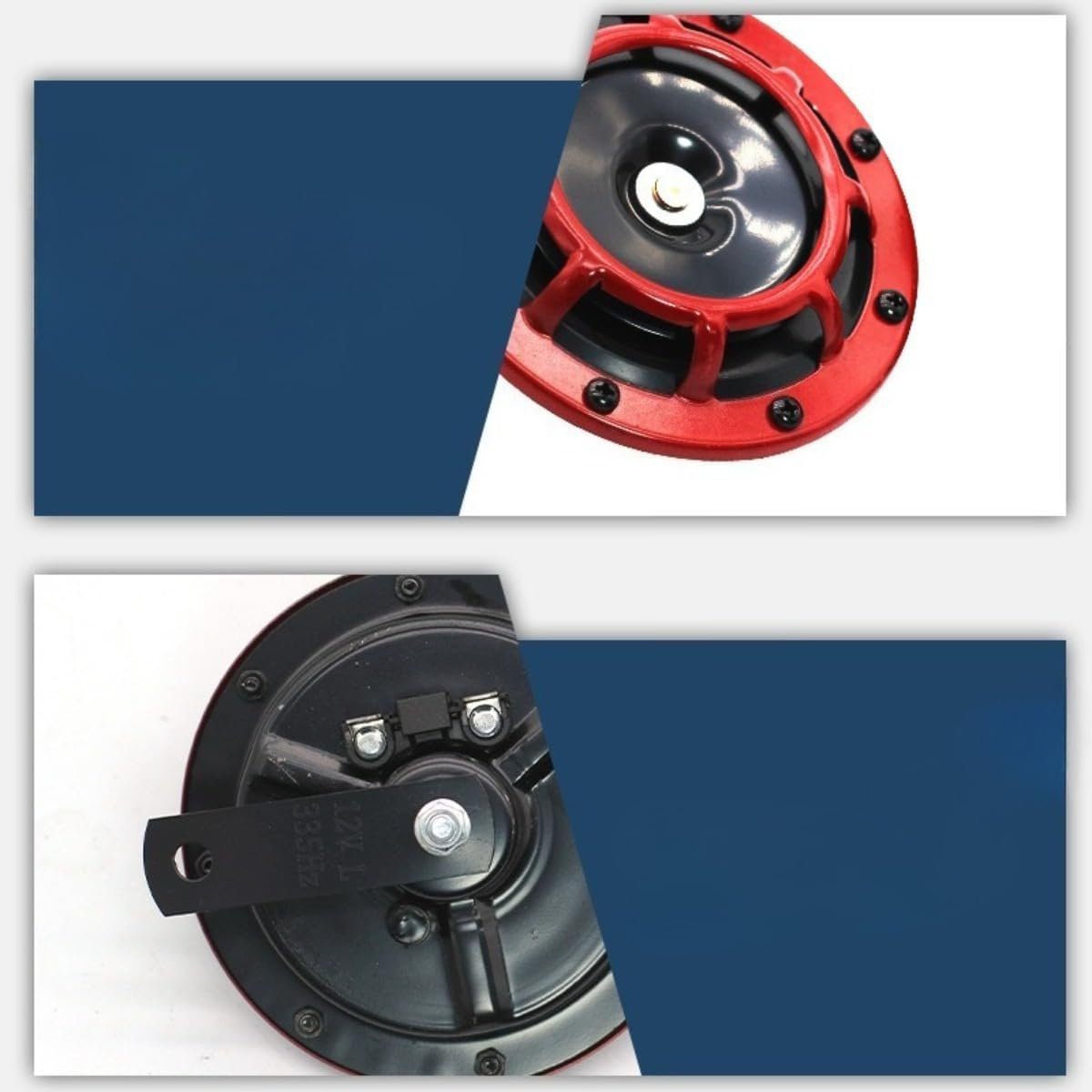 Universal 12V Super Loud Twin Horn Kit ，High/Low Tone 120Db Motorcycle & Car Horn with Protective Grill, Easy Installation for Auto/Bike/Truck (Red) image number 2