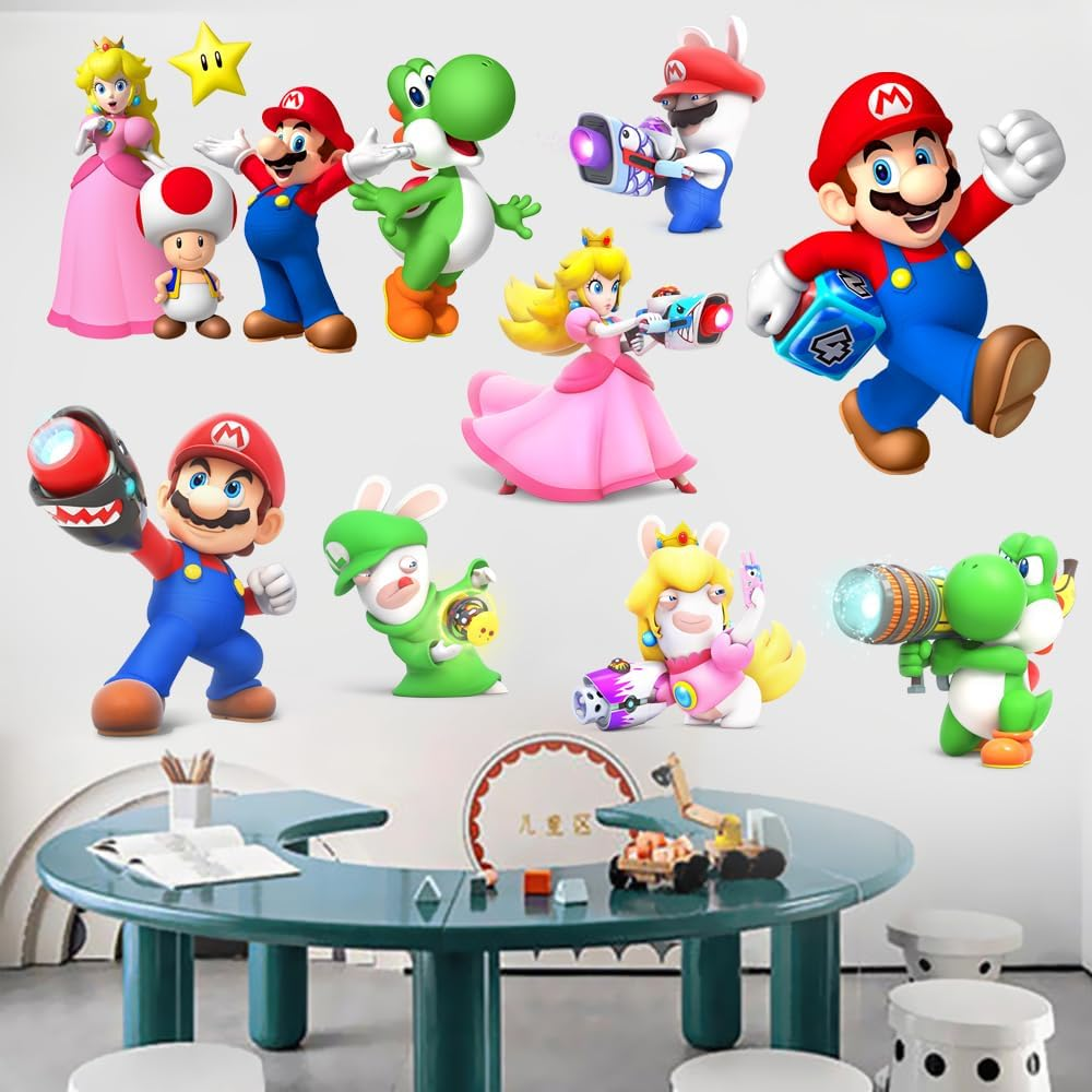 Mario Brothers Wall Decals Children Cartoon Bedroom Background Decoration PVC Wall Decor for Boys Room Living Room (Size 23.7 X 17.7 Inch) image number 1