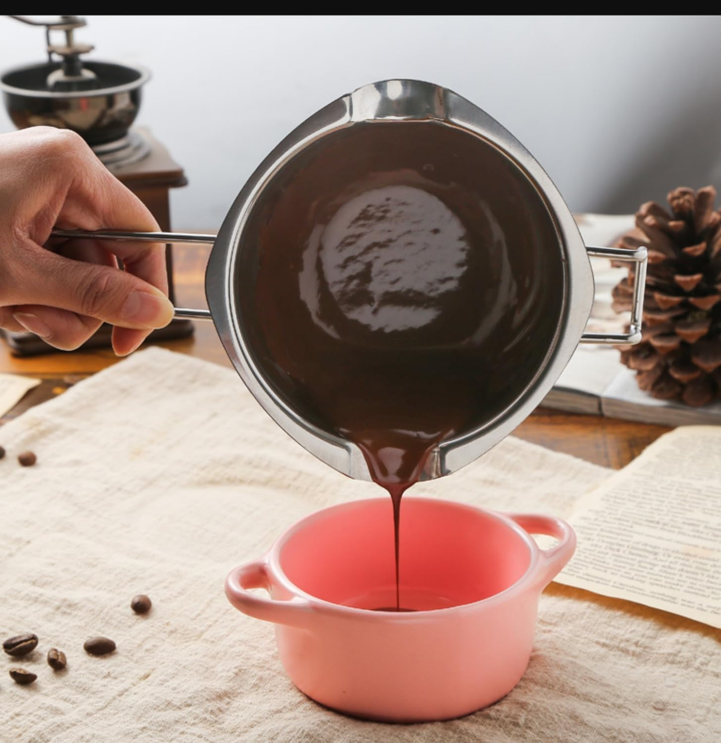 WUWFKUI 2PCS Stainless Steel Double Boiler Pot with Heat Resistant Handle for Melting Chocolate, Candy and Candle Making (400ML+600ML) image number 6