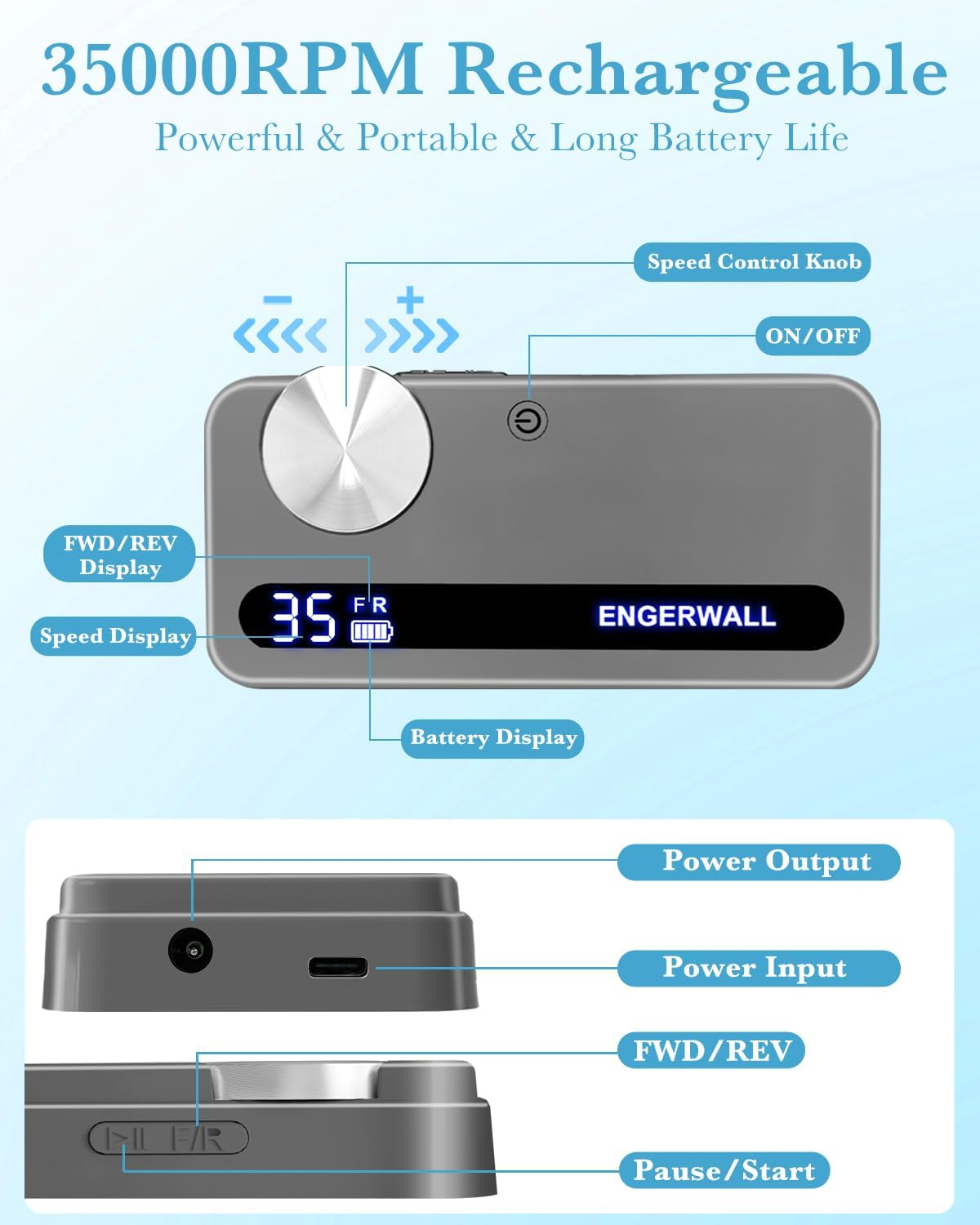 ENGERWALL Professional Manicure Pedicure Kit (Dark Silver-35000 RPM) image number 3