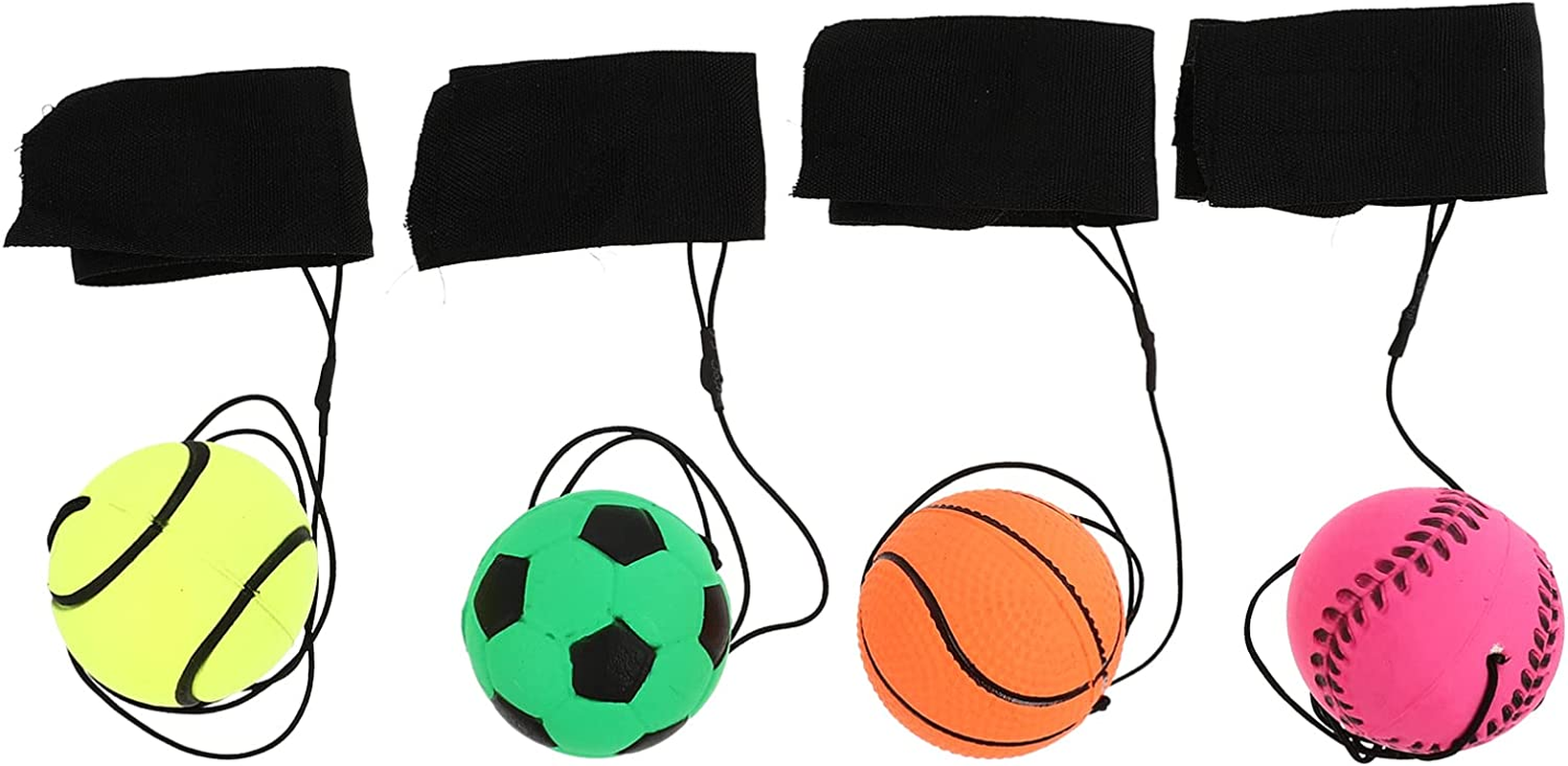 STOBOK 4Pcs Sports Wrist Balls Rubber Bouncy Ball Basketball Baseball Football Tennis Return Ball Elastic String Wristband Ball for Kids image number 3
