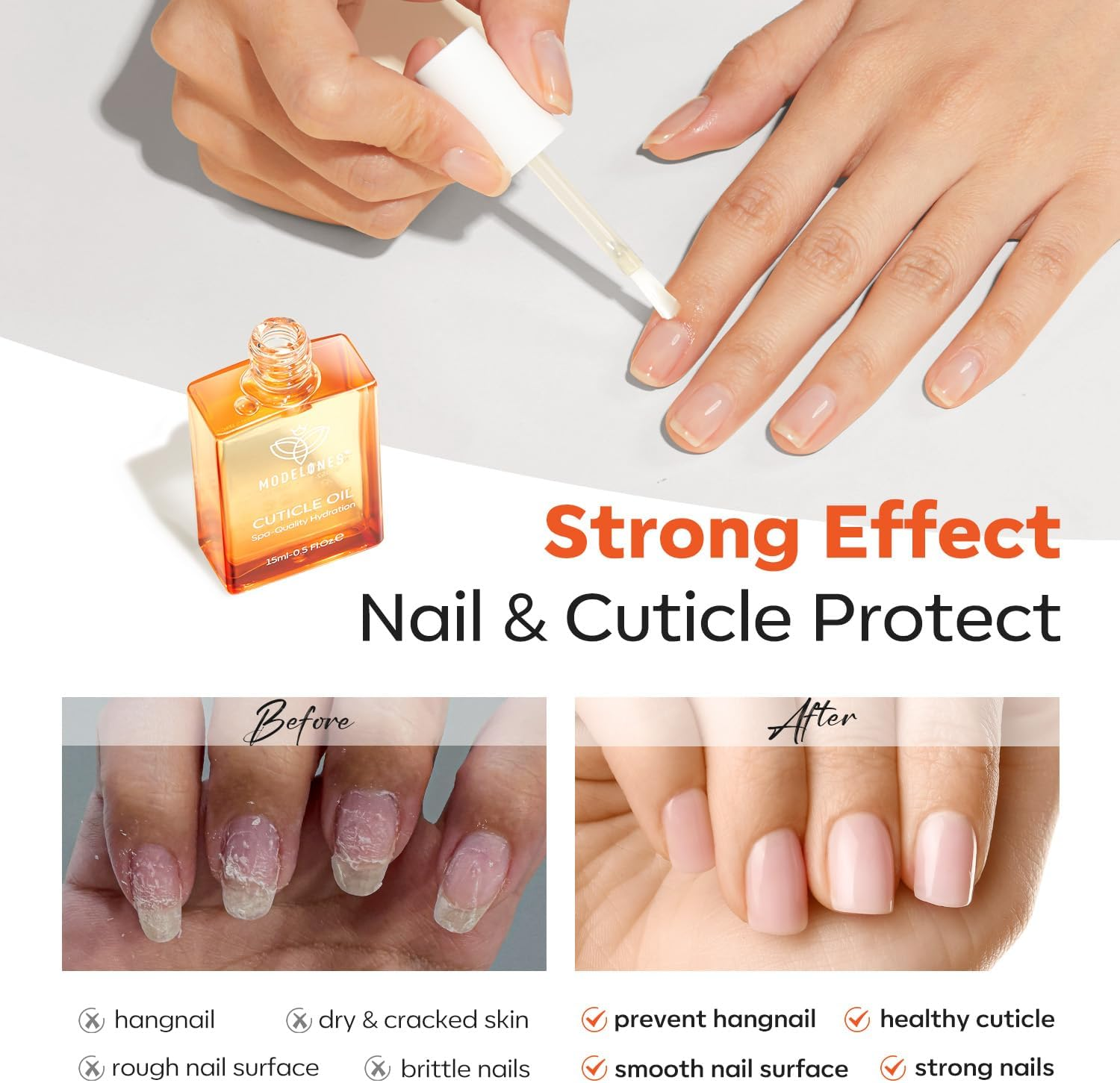Modelones Nail Strengthener and Cuticle Oil Ridge Filling Nail Repair Kit Nail Growth Treatment for Thin and Damaged Nails,Moisturizes Dry Skin, Repairs Cuticles, Nail Growth Oil, 15Ml image number 2