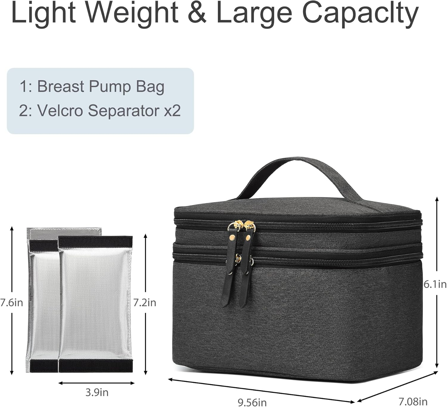 QIUXQIU Breast Pump Bag for Hands-Free Wearable Breast Pumps、Bottles,Pump Parts, and Storage Bag，Tote Bag，Multi-Function Breastmilk Cooler Bag Insulated Bag(Black) - Black+Ice Pack image number 5