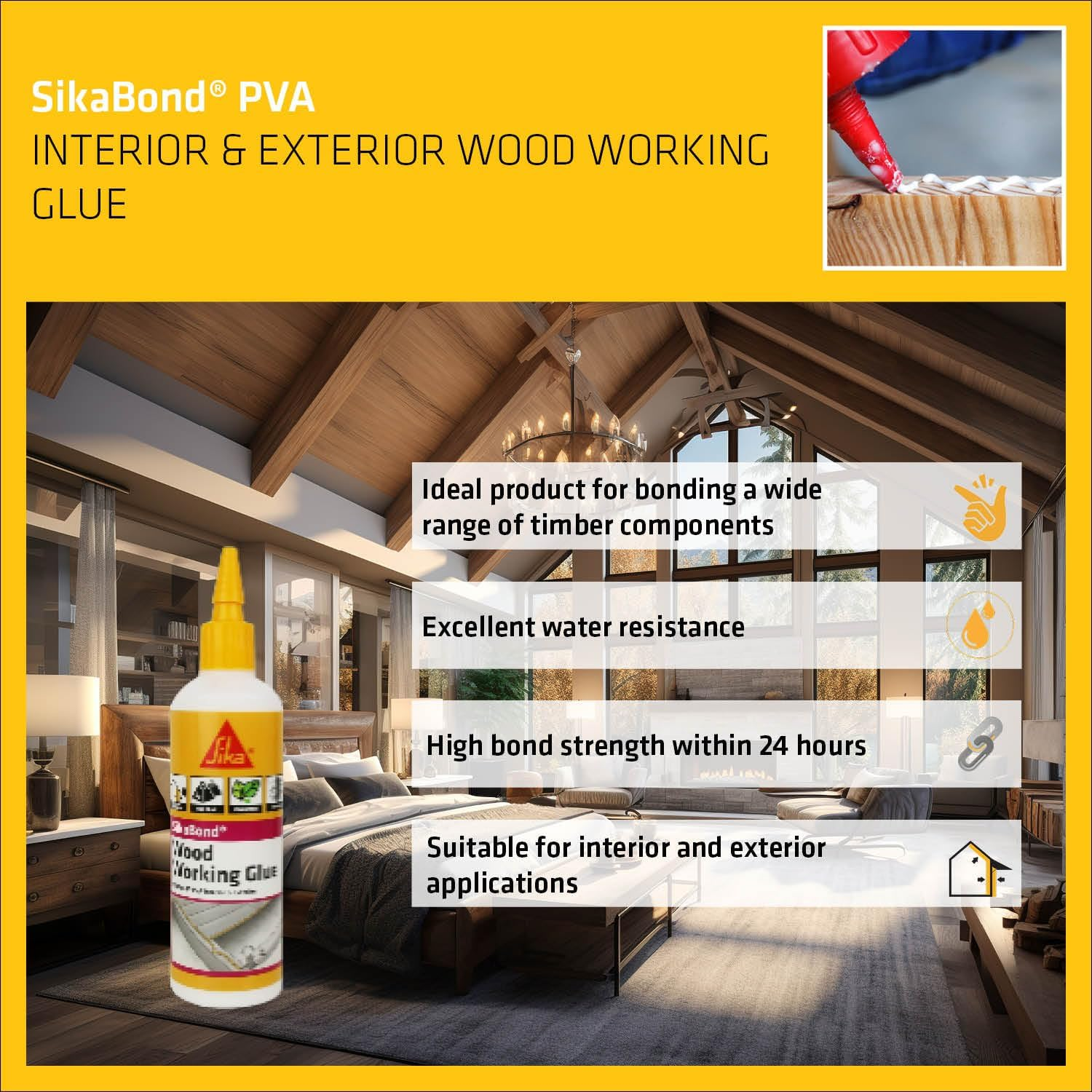 SIKA - Wood Adhesive - Sikabond PVA - White - Wood Working Glue - Interior and Exterior - Flexible Permanent Bonding - 500Ml image number 5
