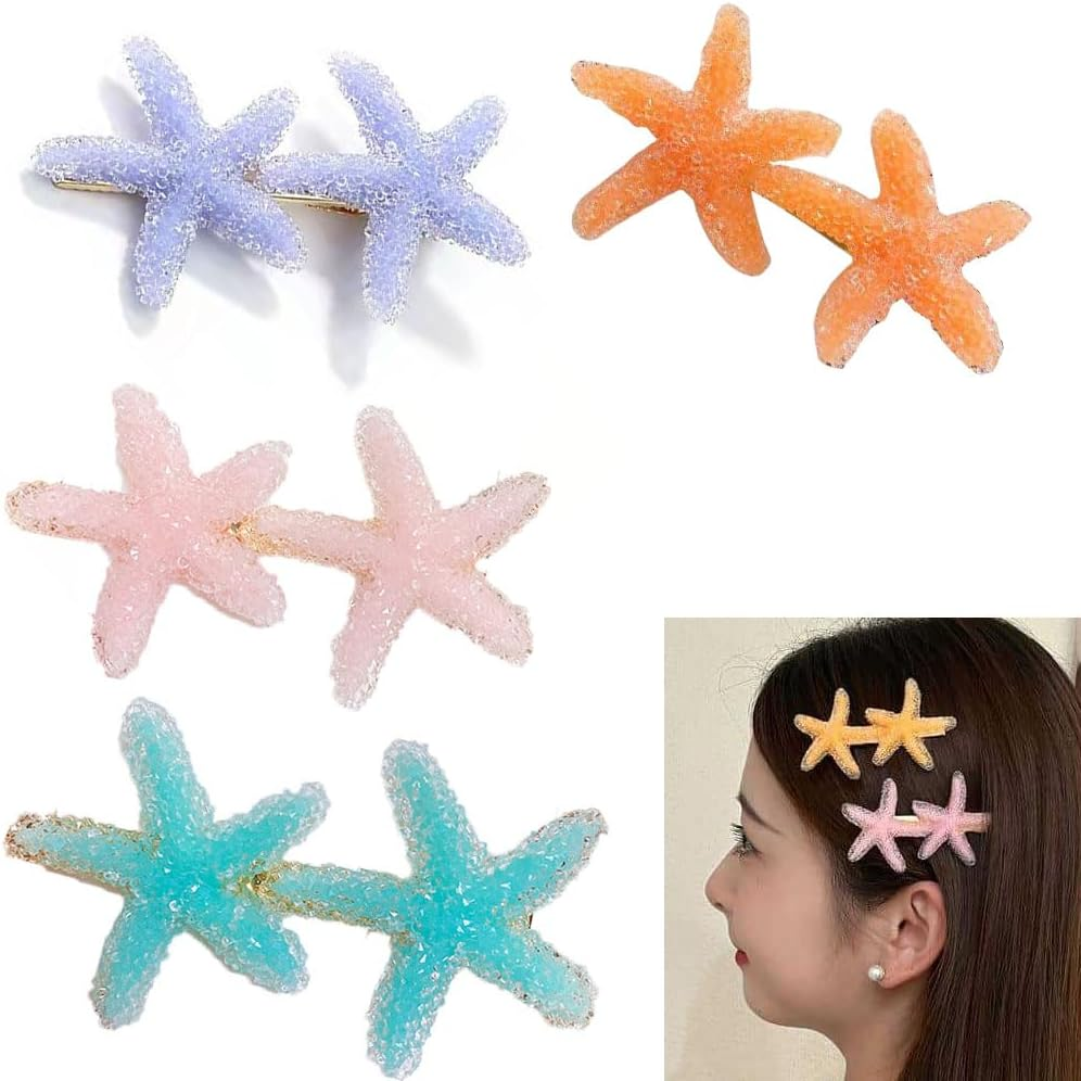 Starfish Hair Clips Mermaid Seashell Clip 4 Pcs Sea Shell Hair Barrettes Seastar Clips Mermaid Starfish Acessories for Women Girls Sea Shell Seashell Hairpieces