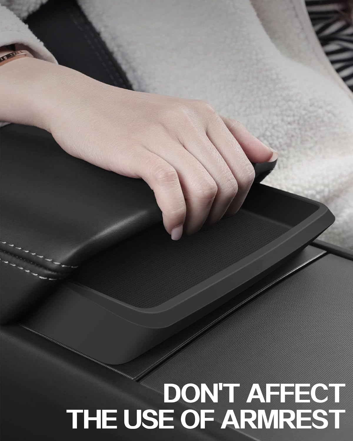 Car Center Console Organizer Tray for Tesla Model Y Juniper 2025 2026 & Model 3 Highland 2026-2024 Interior Accessories Armrest Key Card Phone Holder Silicone Storage Box (Black) image number 6