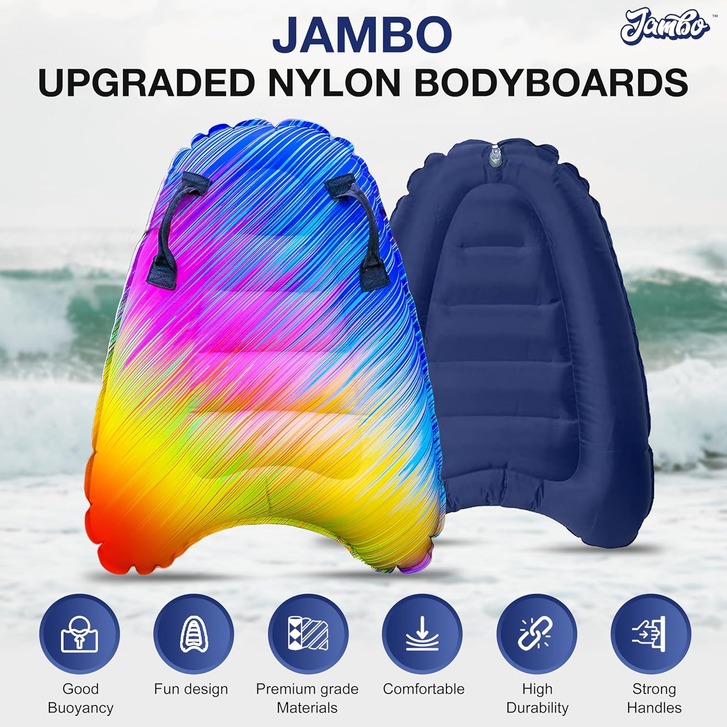 JAMBO Premium Inflatable Boogie Board for Beach, Pool or Water Slide, Nylon Fabric Swimming Boogie Boards, Pool Floats, Fun Pool and Beach Toys for Kids image number 6