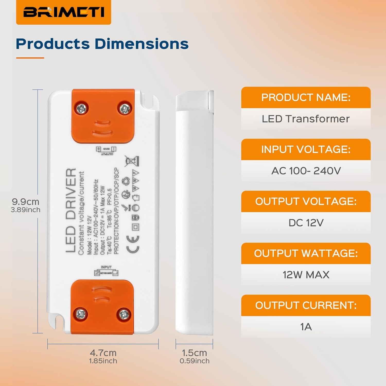 BRIMETI LED Driver 12V 12W LED Transformer 1A Slim LED Power Supply Adapter AC 240V to 12V DC Low Voltage, Constant Voltage, Suitable for LED Light Strip image number 3
