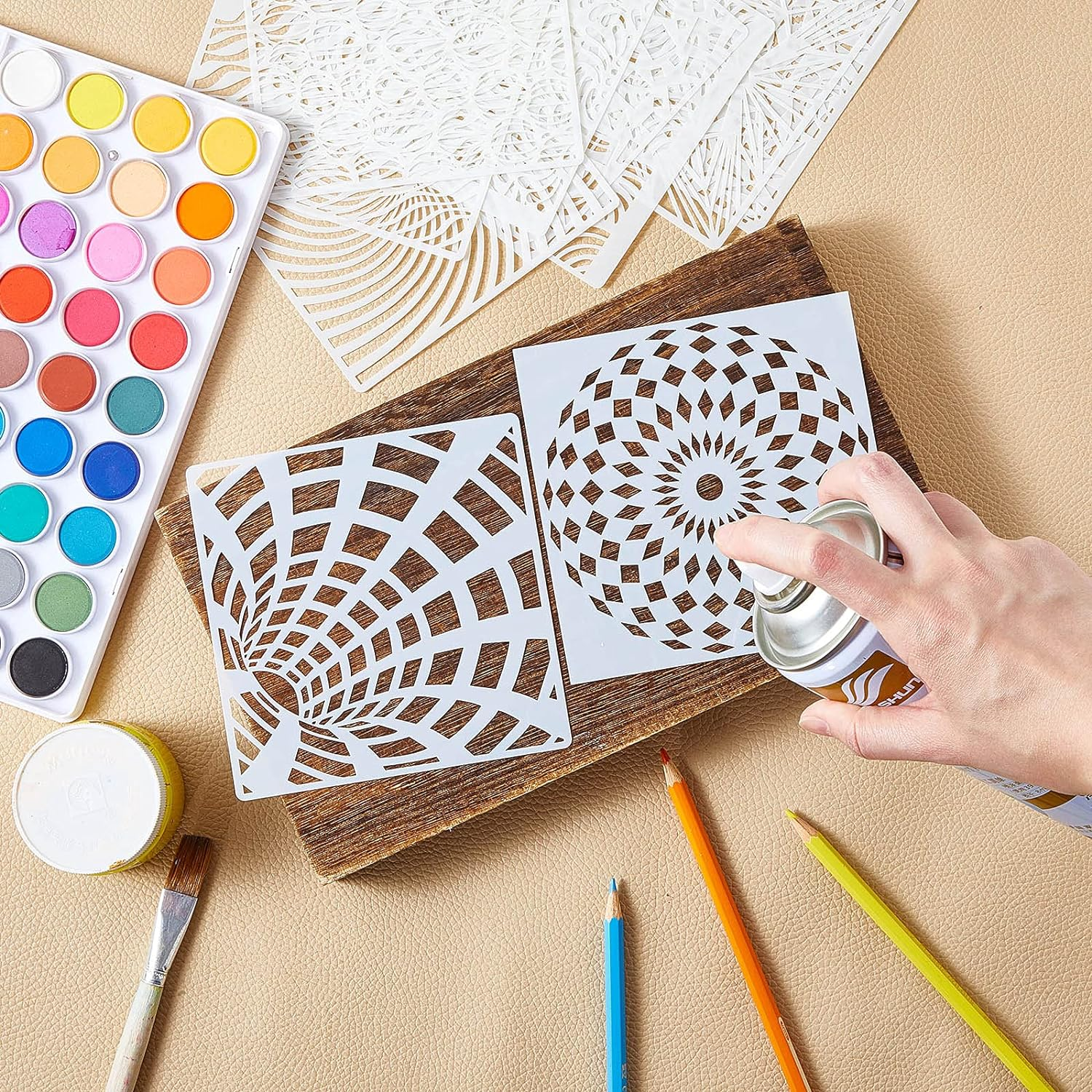 36 Pieces Geometric Stencils Painting Templates Mandala Art Drawing Stencil Templates for Scrapbooking Cookie Tile Furniture Wall Floor Decor Drawing Tracing DIY Art Supplies (7.87 X 7.87 Inches) image number 5